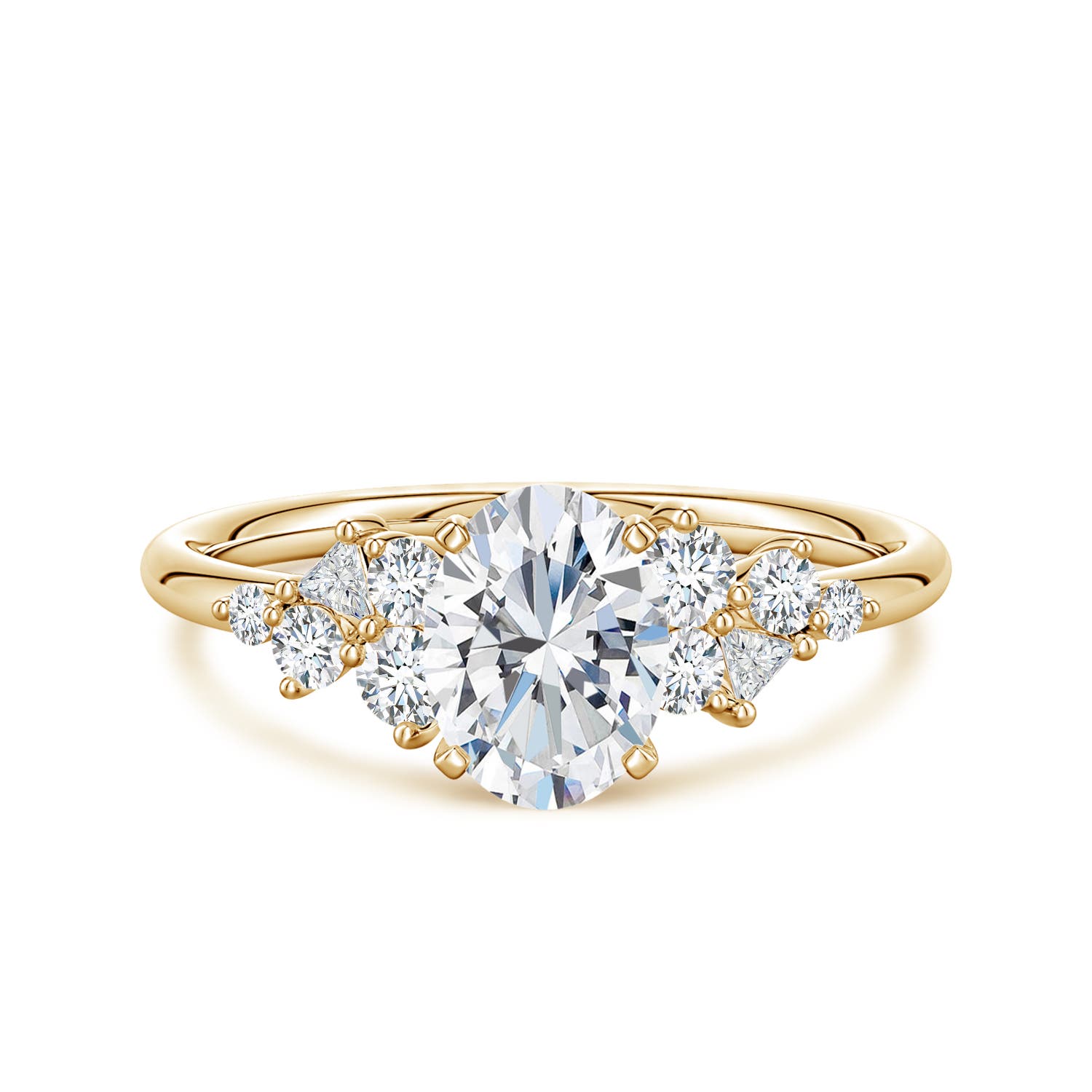 7.7x5.7mm FGVS Oval Lab-Grown Diamond Engagement Ring with Multi-Shape Accents in 18K Yellow Gold