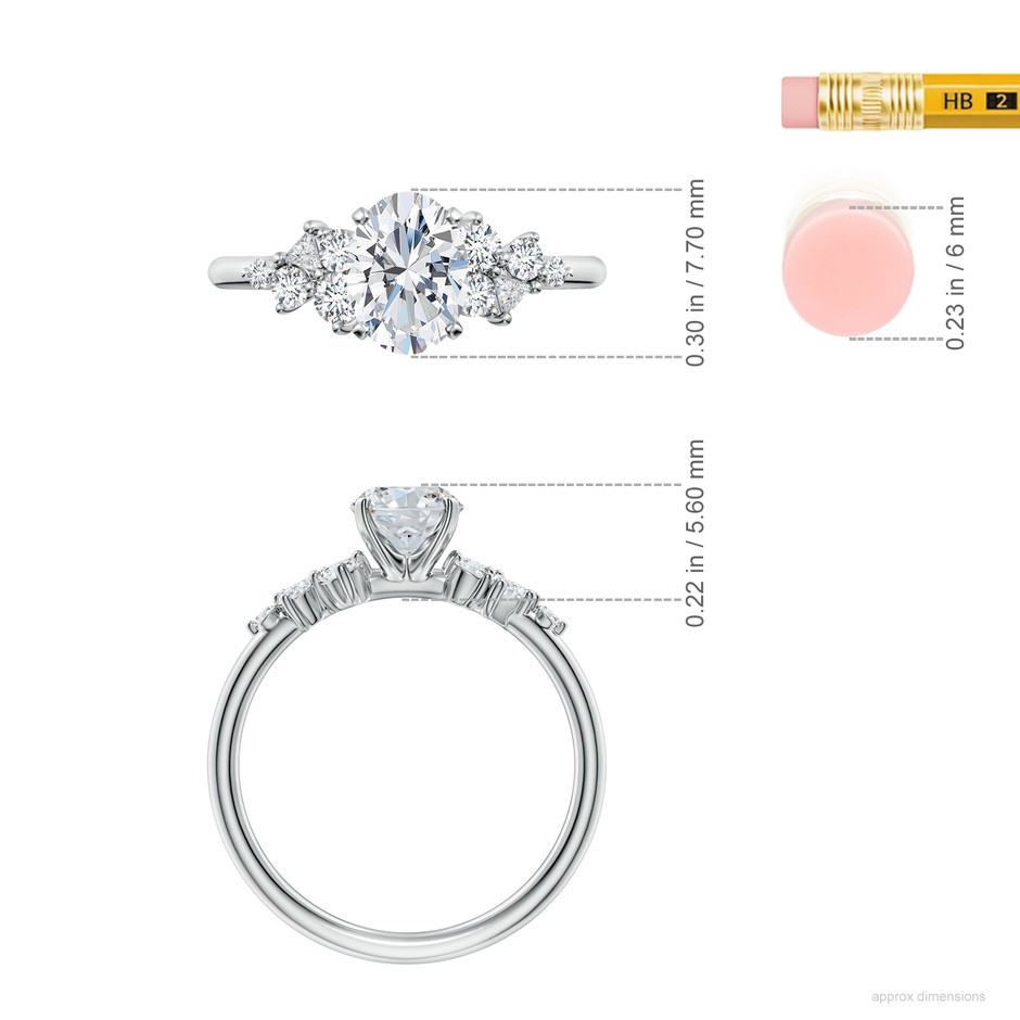 7.7x5.7mm FGVS Oval Lab-Grown Diamond Engagement Ring with Multi-Shape Accents in P950 Platinum ruler