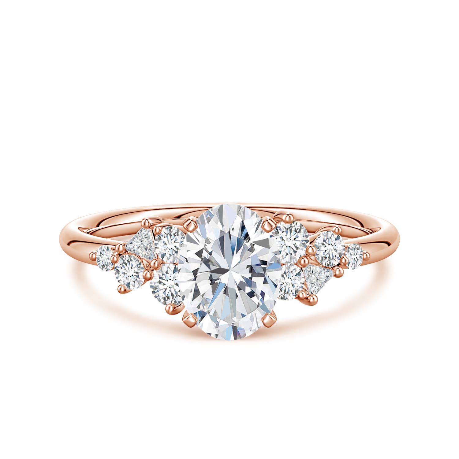 7.7x5.7mm FGVS Oval Lab-Grown Diamond Engagement Ring with Multi-Shape Accents in Rose Gold