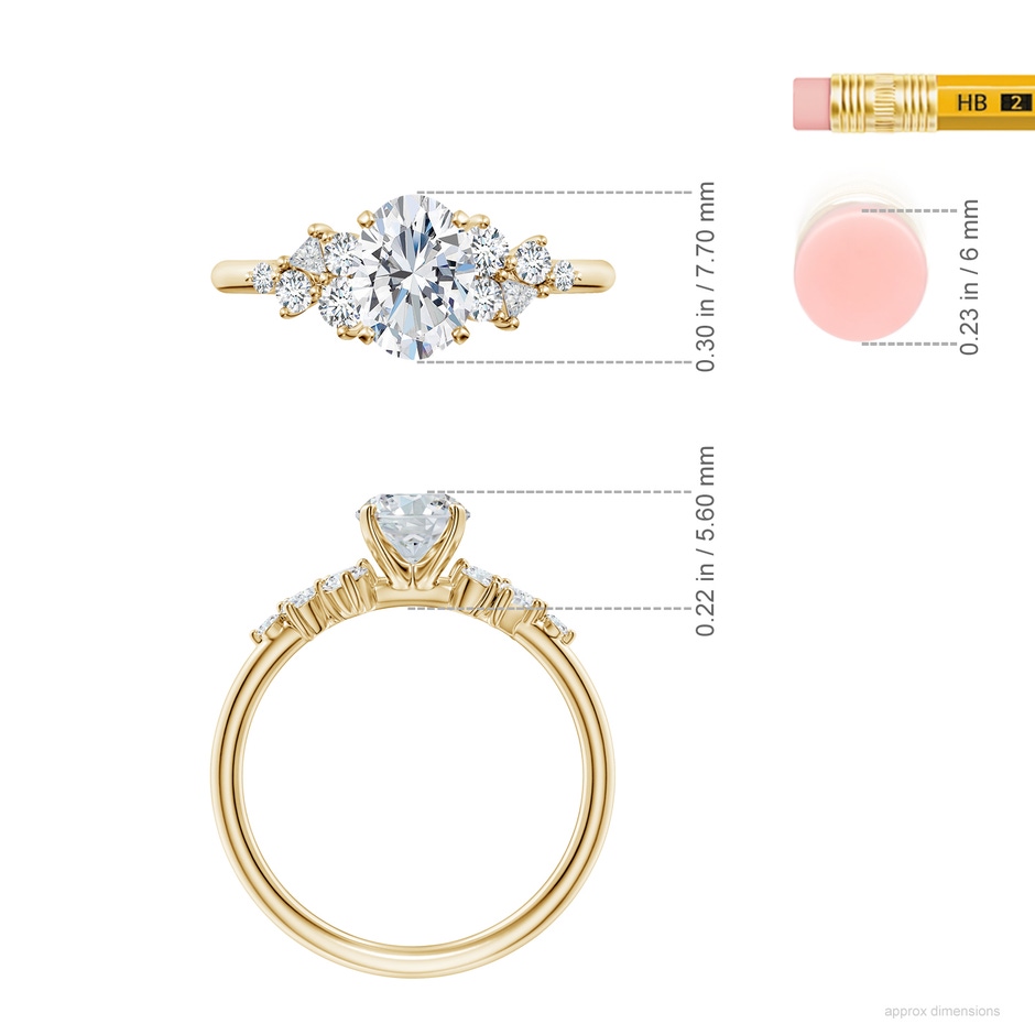 7.7x5.7mm FGVS Oval Lab-Grown Diamond Engagement Ring with Multi-Shape Accents in Yellow Gold ruler