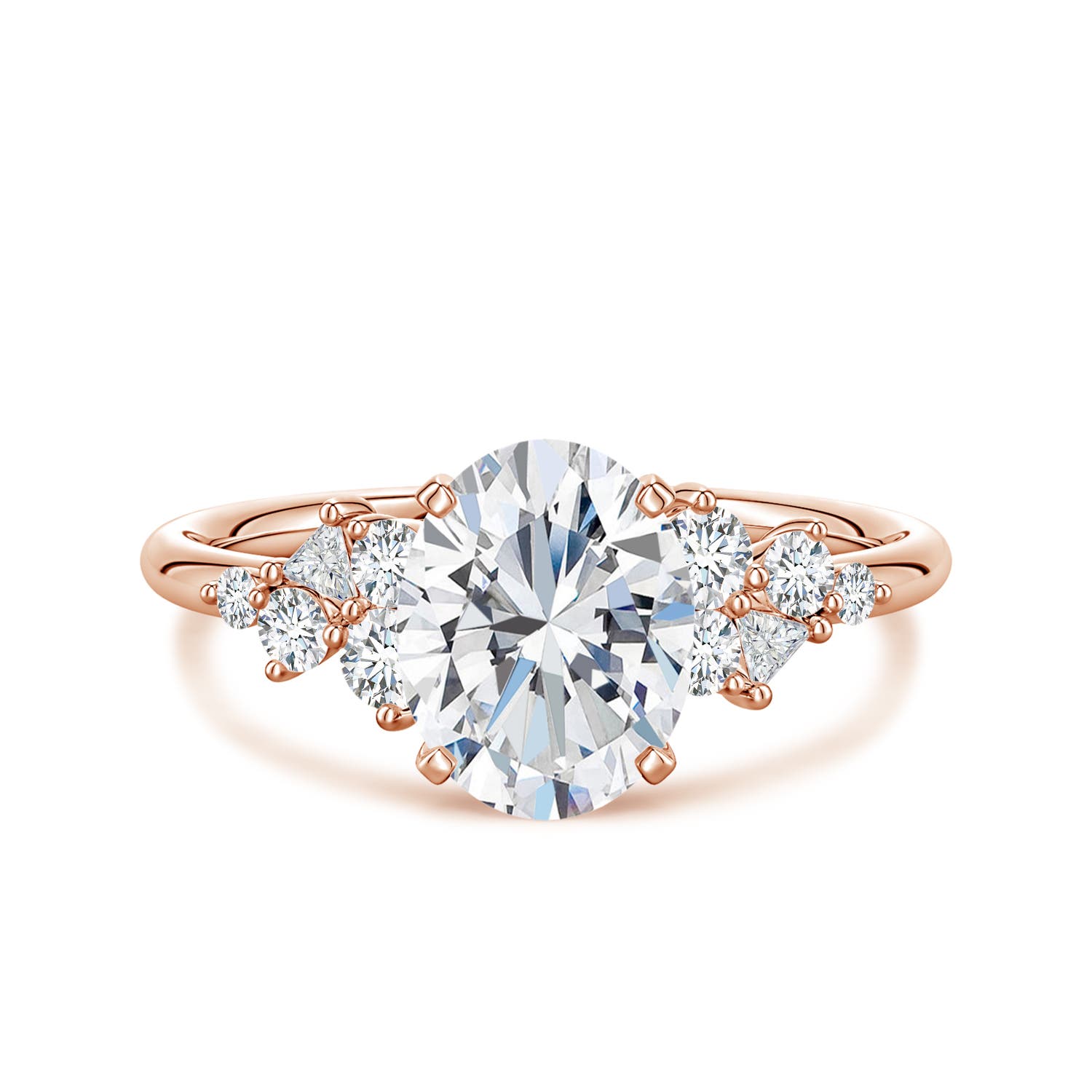 9x7mm FGVS Oval Lab-Grown Diamond Engagement Ring with Multi-Shape Accents in 18CT Rose Gold