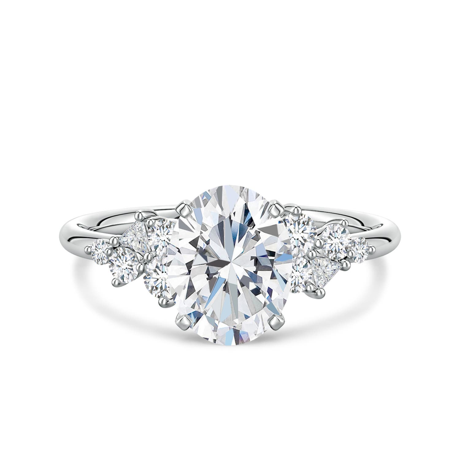 9x7mm FGVS Oval Lab-Grown Diamond Engagement Ring with Multi-Shape Accents in 18K White Gold