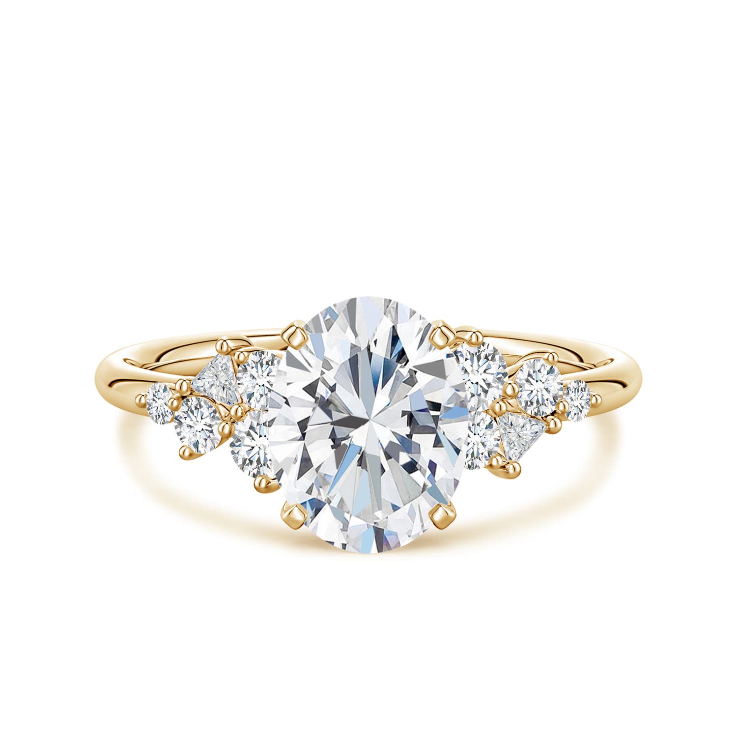 9x7mm FGVS Oval Lab-Grown Diamond Engagement Ring with Multi-Shape Accents in 18K Yellow Gold