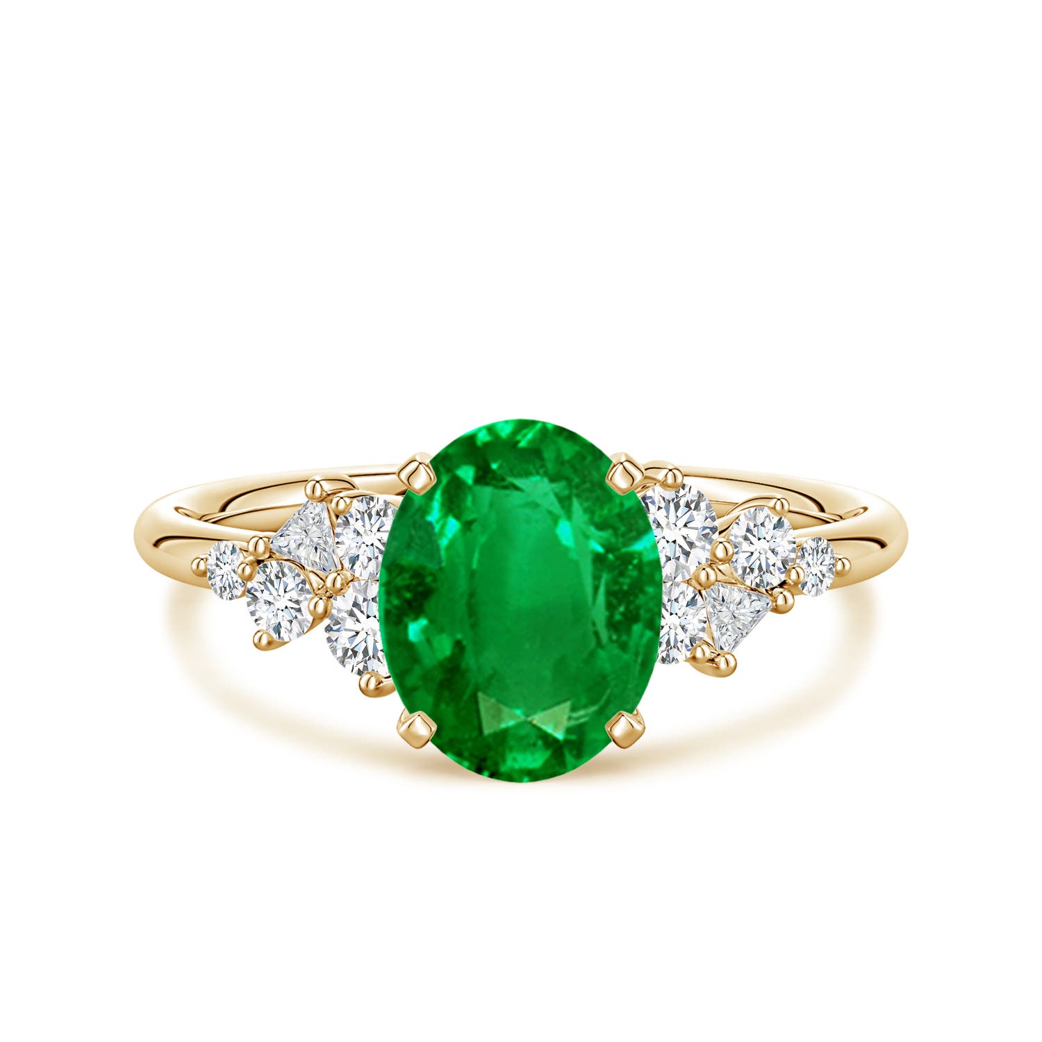 9x7mm Labgrown Lab-Grown Oval Emerald Engagement Ring with Multi-Shape Diamonds in 18K Yellow Gold