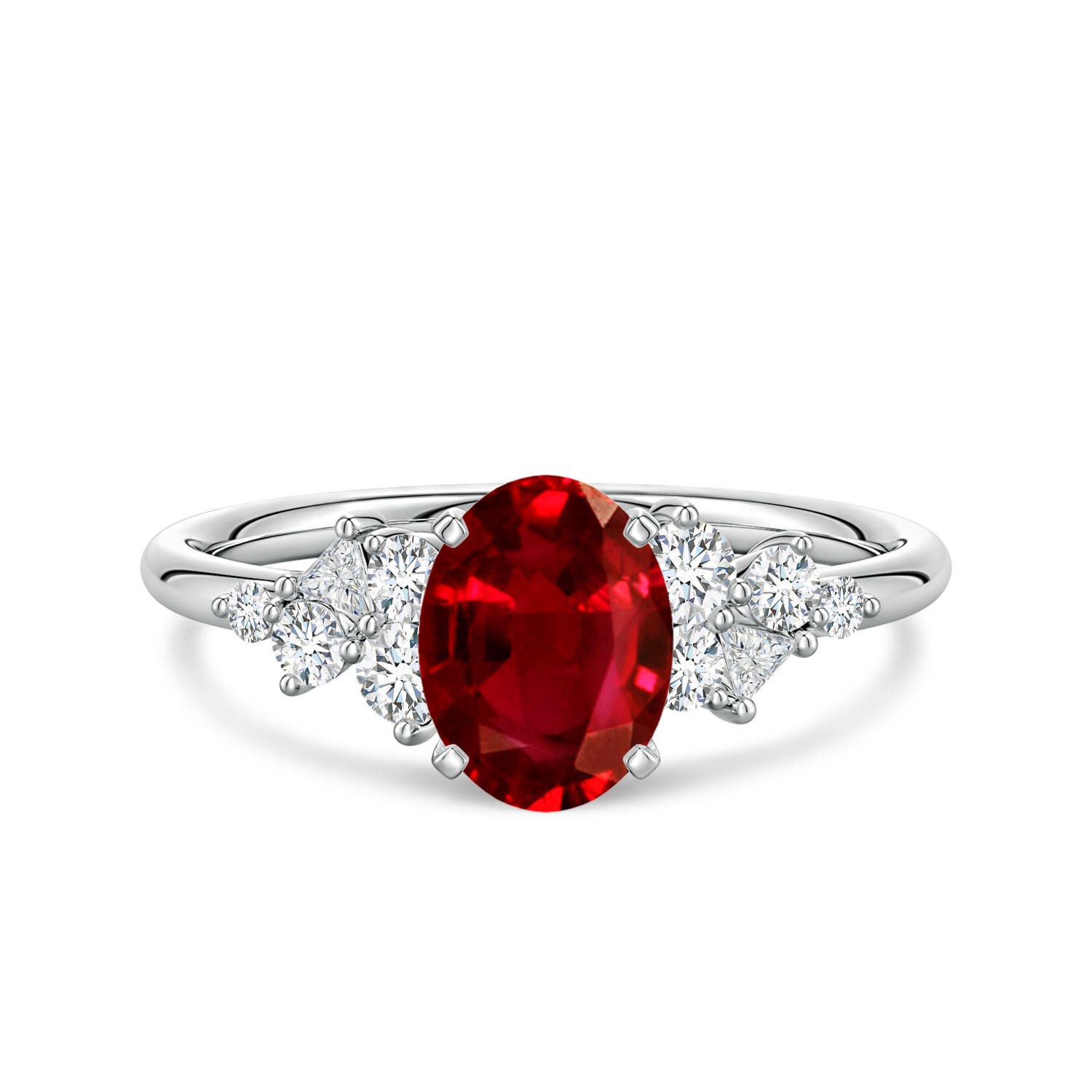 8x6mm Labgrown Lab-Grown Oval Ruby Engagement Ring with Multi-Shape Diamonds in White Gold