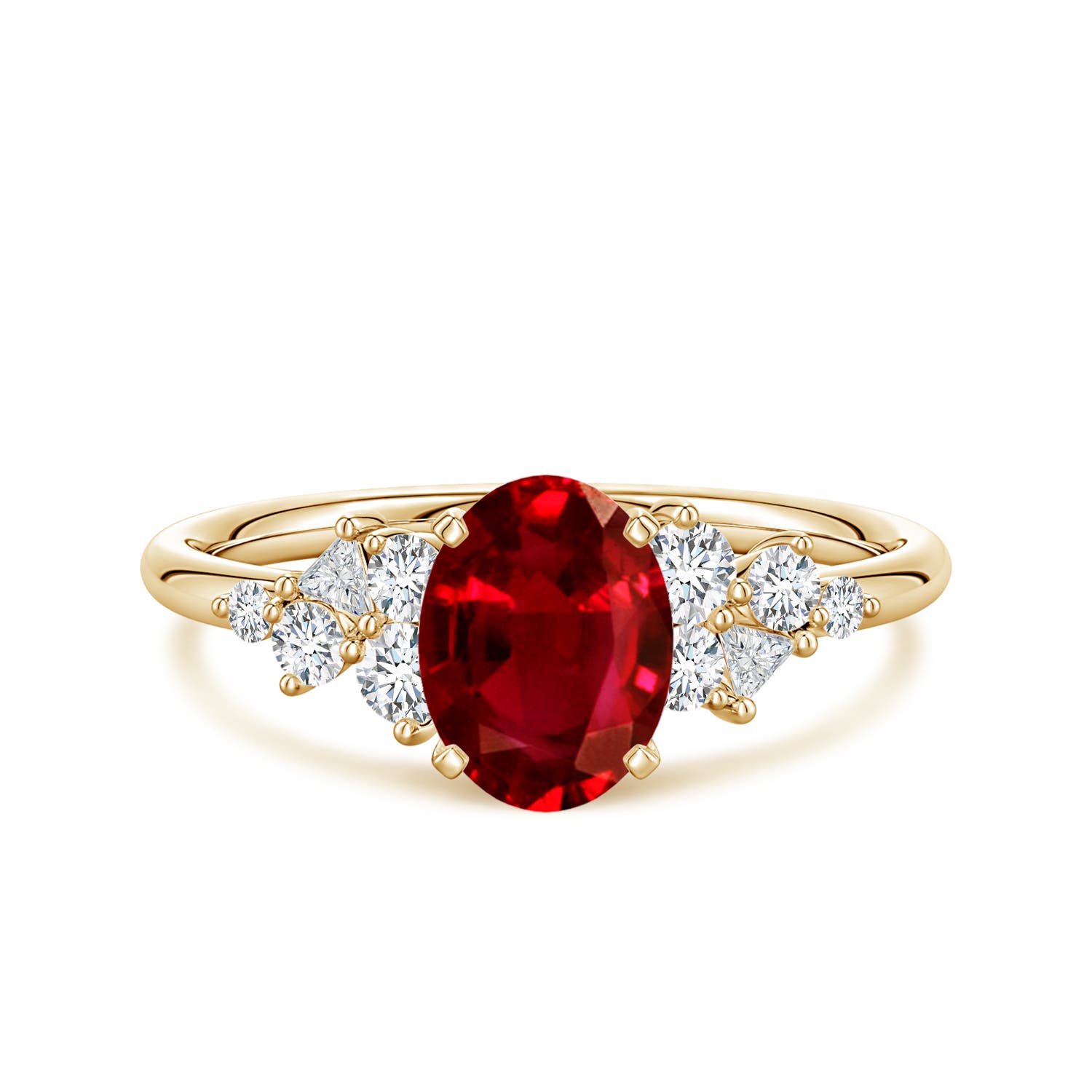 8x6mm Labgrown Lab-Grown Oval Ruby Engagement Ring with Multi-Shape Diamonds in Yellow Gold