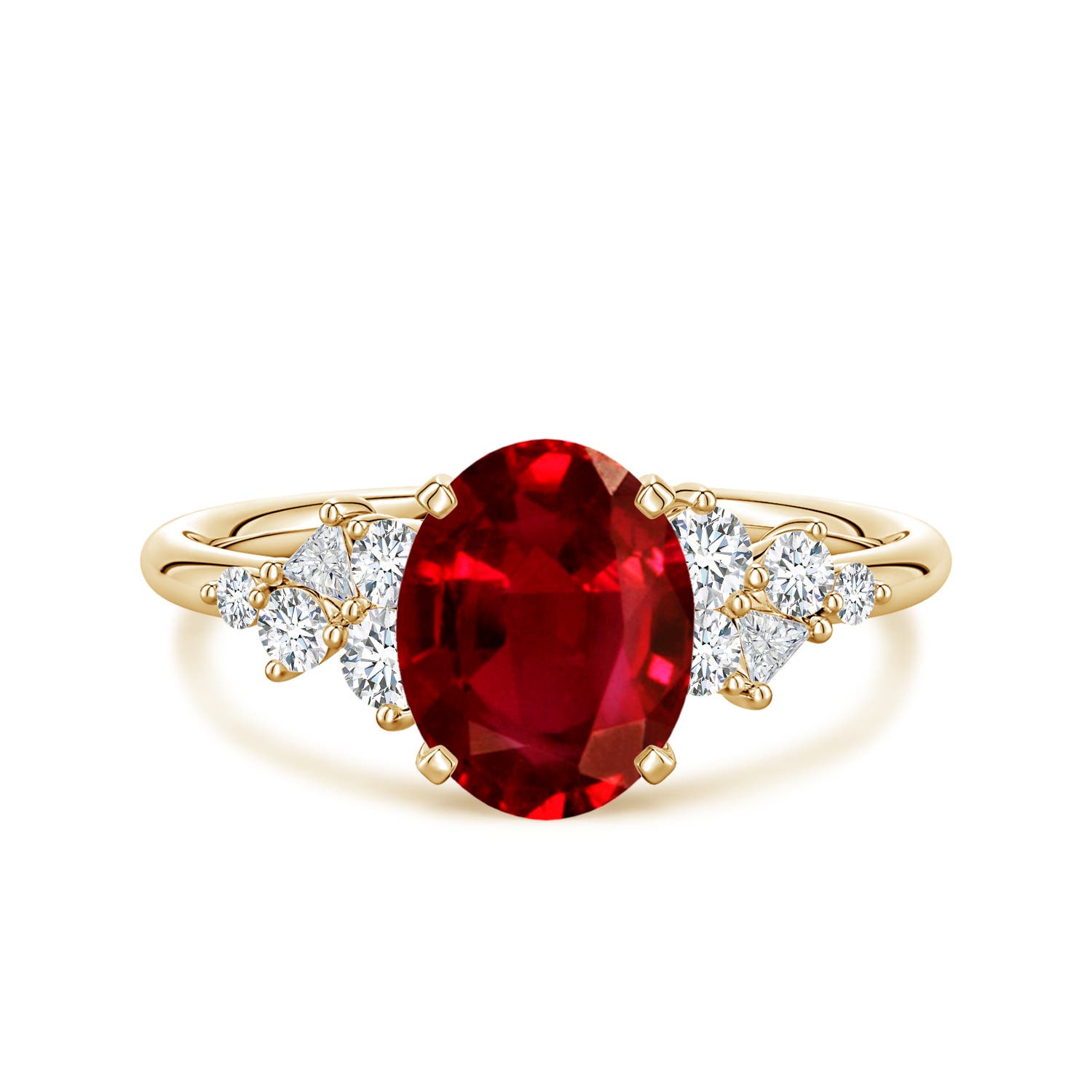 9x7mm Labgrown Lab-Grown Oval Ruby Engagement Ring with Multi-Shape Diamonds in 18K Yellow Gold