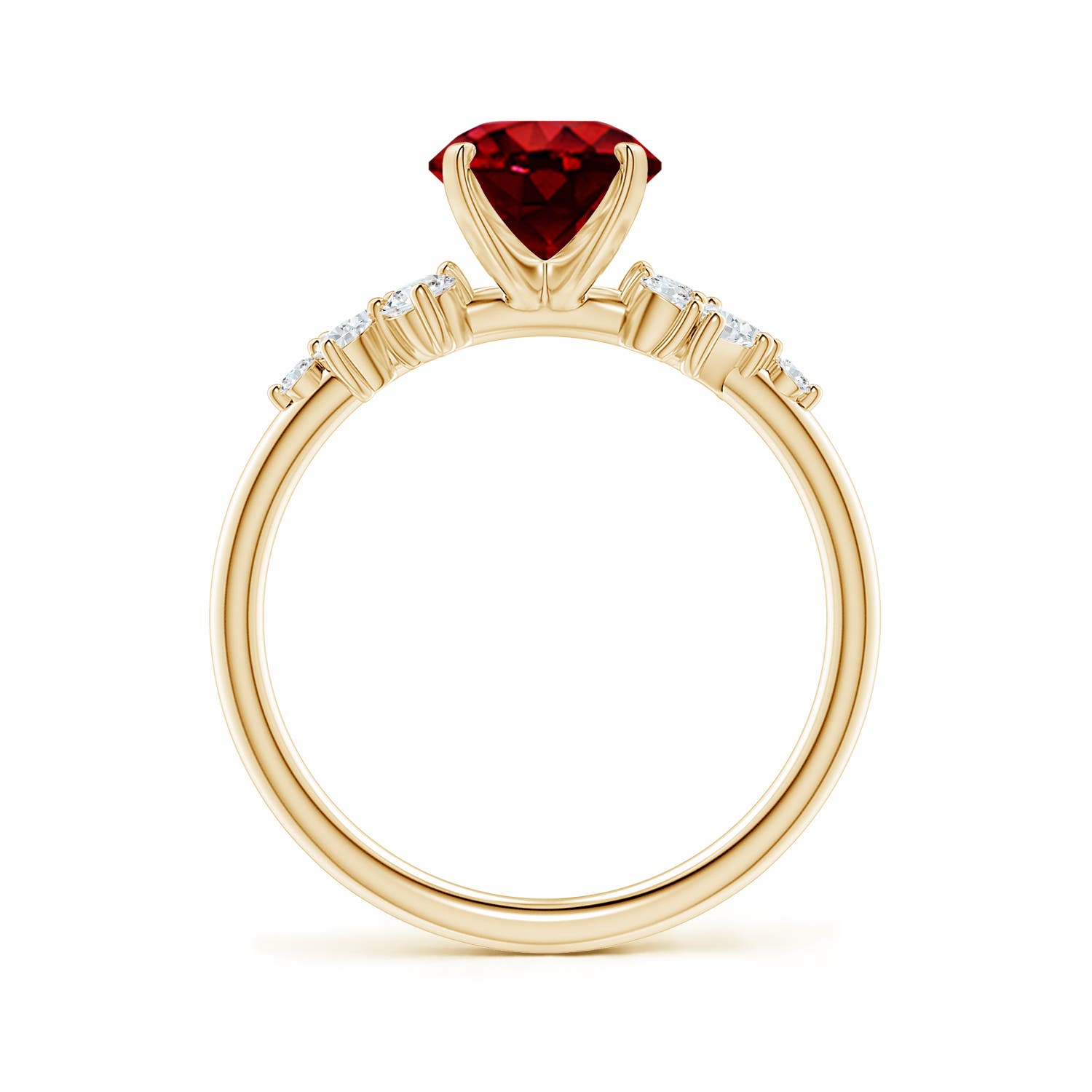 9x7mm Labgrown Lab-Grown Oval Ruby Engagement Ring with Multi-Shape Diamonds in 18K Yellow Gold