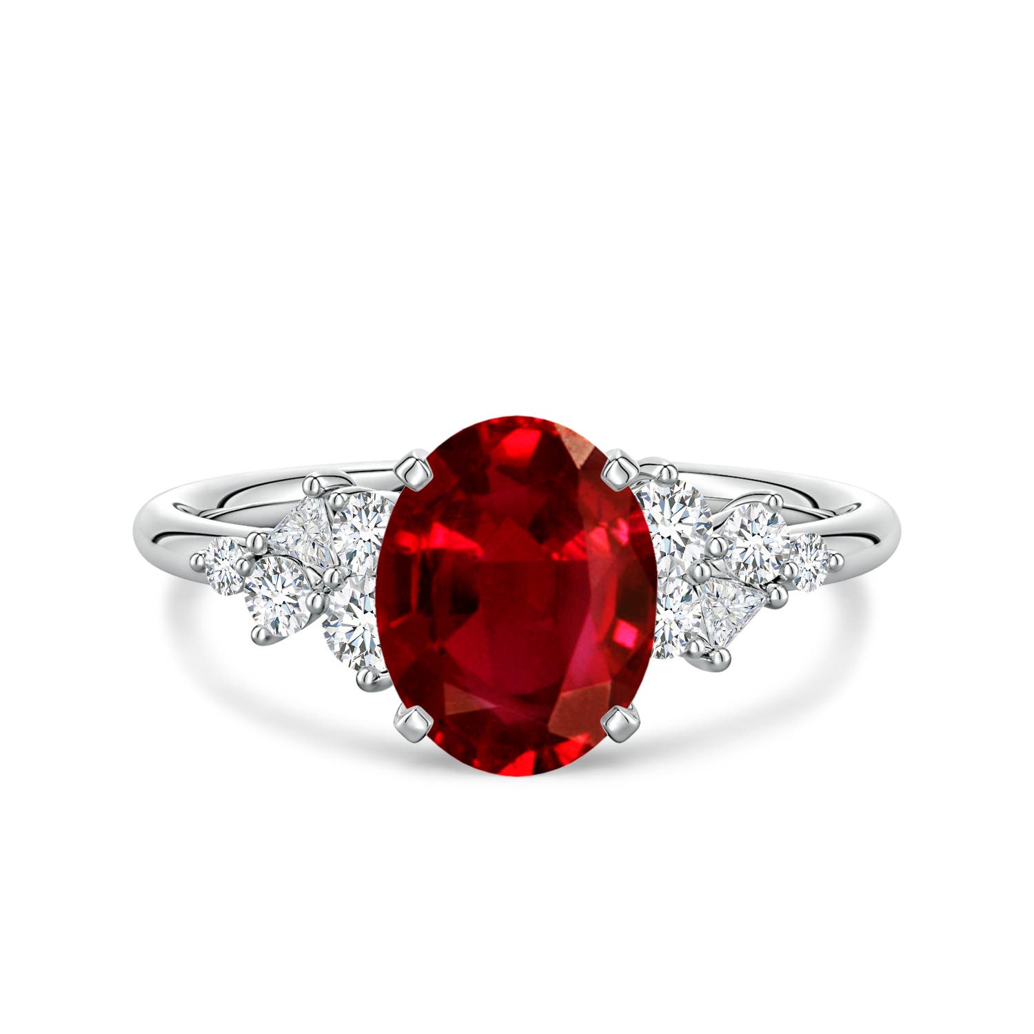 9x7mm Labgrown Lab-Grown Oval Ruby Engagement Ring with Multi-Shape Diamonds in White Gold