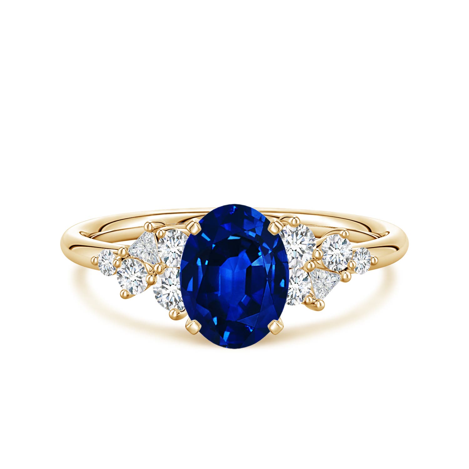 8x6mm Labgrown Lab-Grown Oval Blue Sapphire Engagement Ring with Multi-Shape Diamonds in 18K Yellow Gold