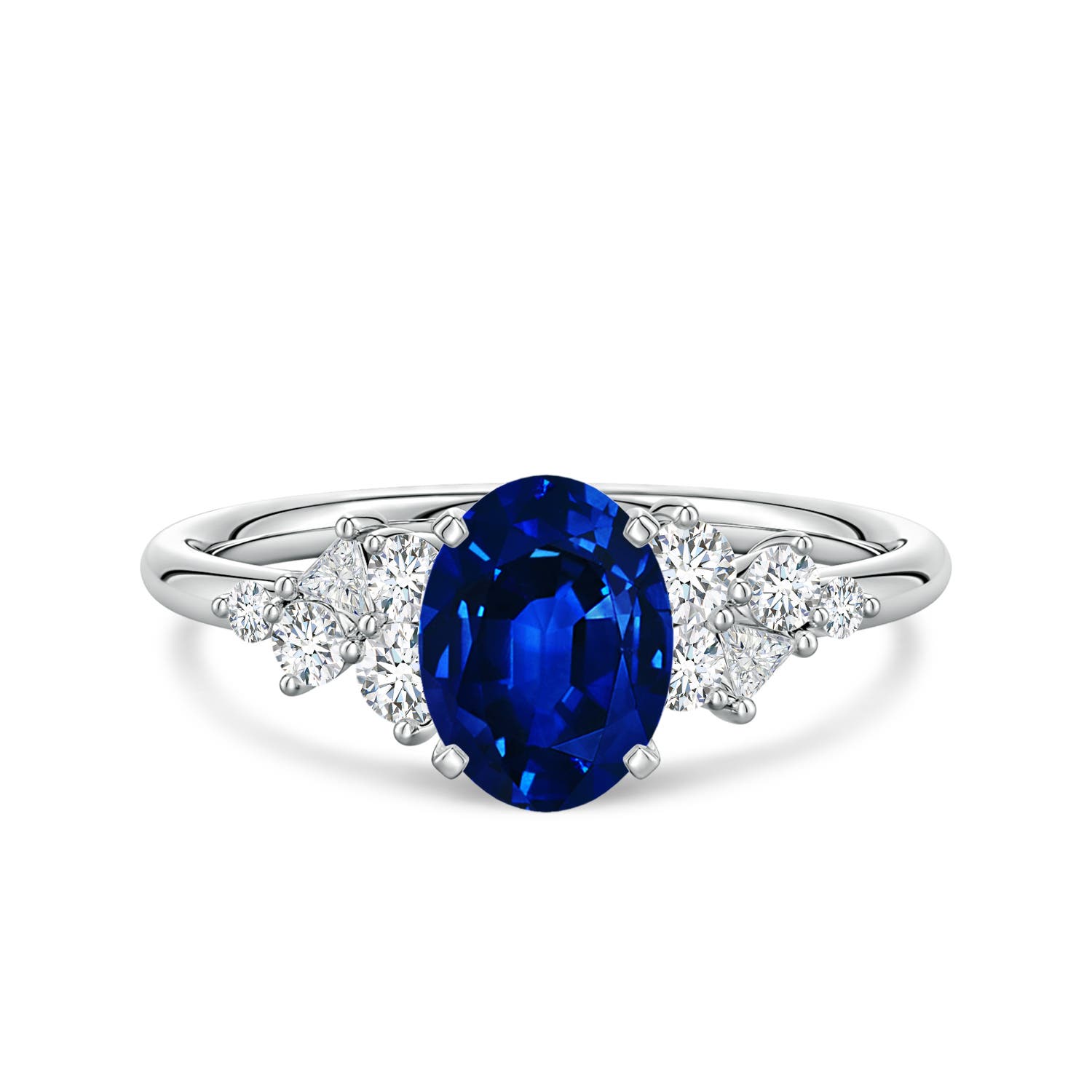8x6mm Labgrown Lab-Grown Oval Blue Sapphire Engagement Ring with Multi-Shape Diamonds in White Gold