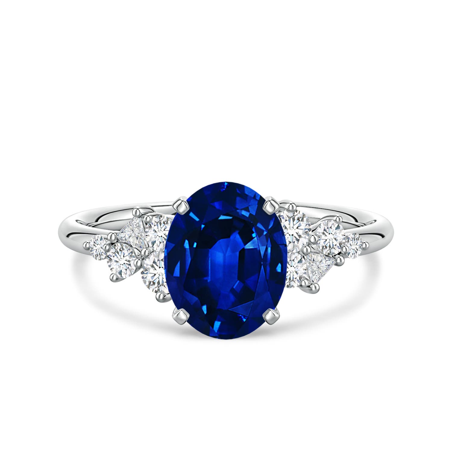 9x7mm Labgrown Lab-Grown Oval Blue Sapphire Engagement Ring with Multi-Shape Diamonds in 18CT White Gold