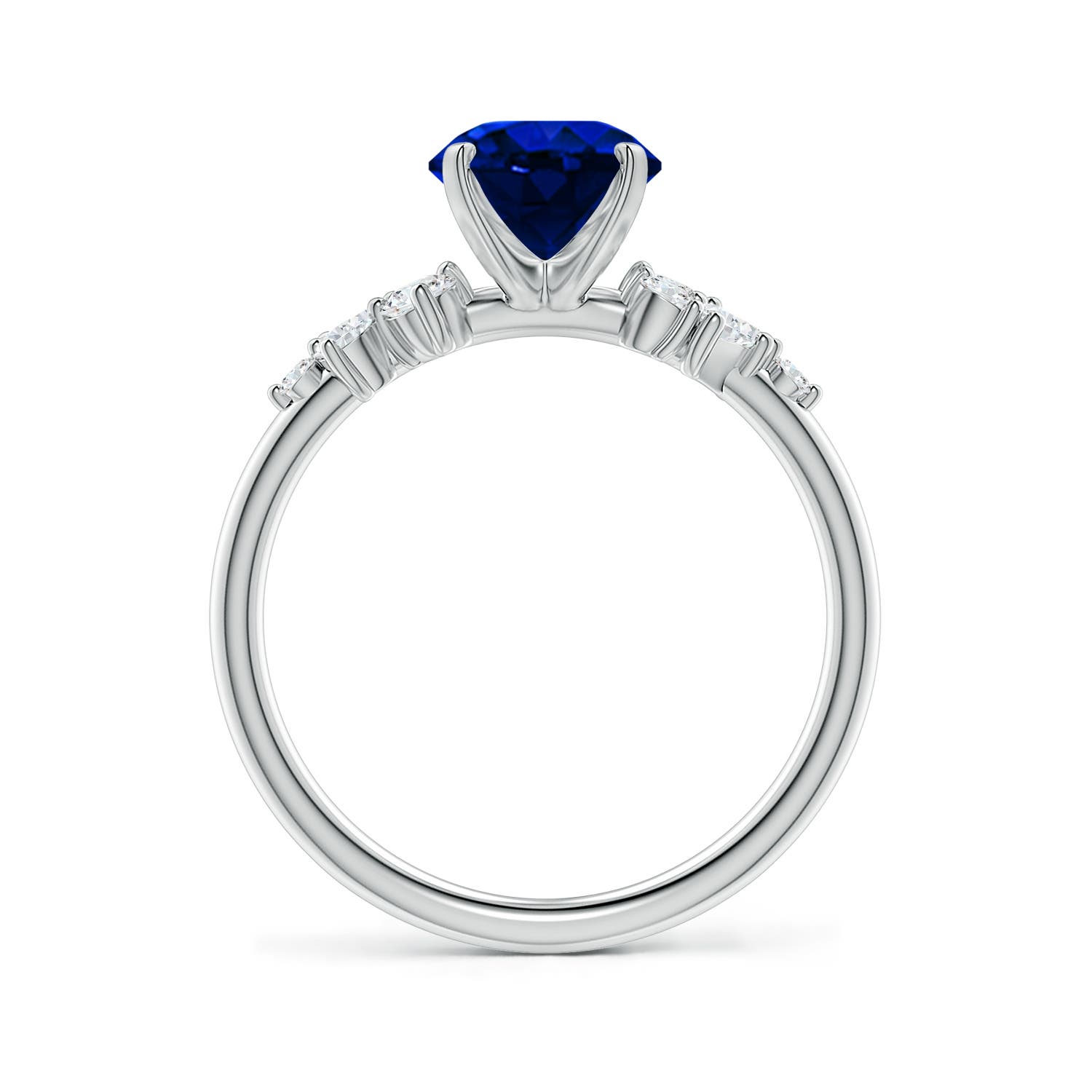 9x7mm Labgrown Lab-Grown Oval Blue Sapphire Engagement Ring with Multi-Shape Diamonds in 18K White Gold