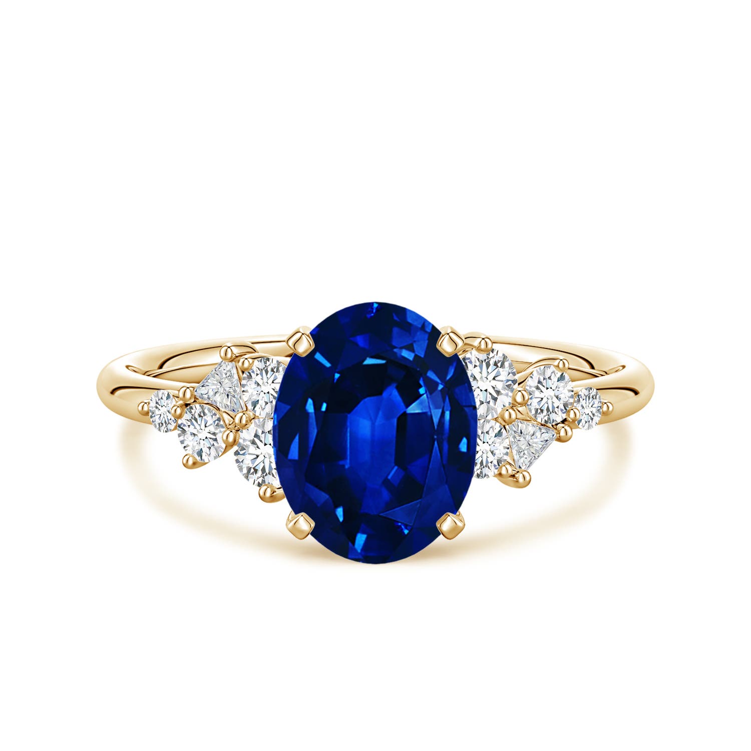 9x7mm Labgrown Lab-Grown Oval Blue Sapphire Engagement Ring with Multi-Shape Diamonds in Yellow Gold