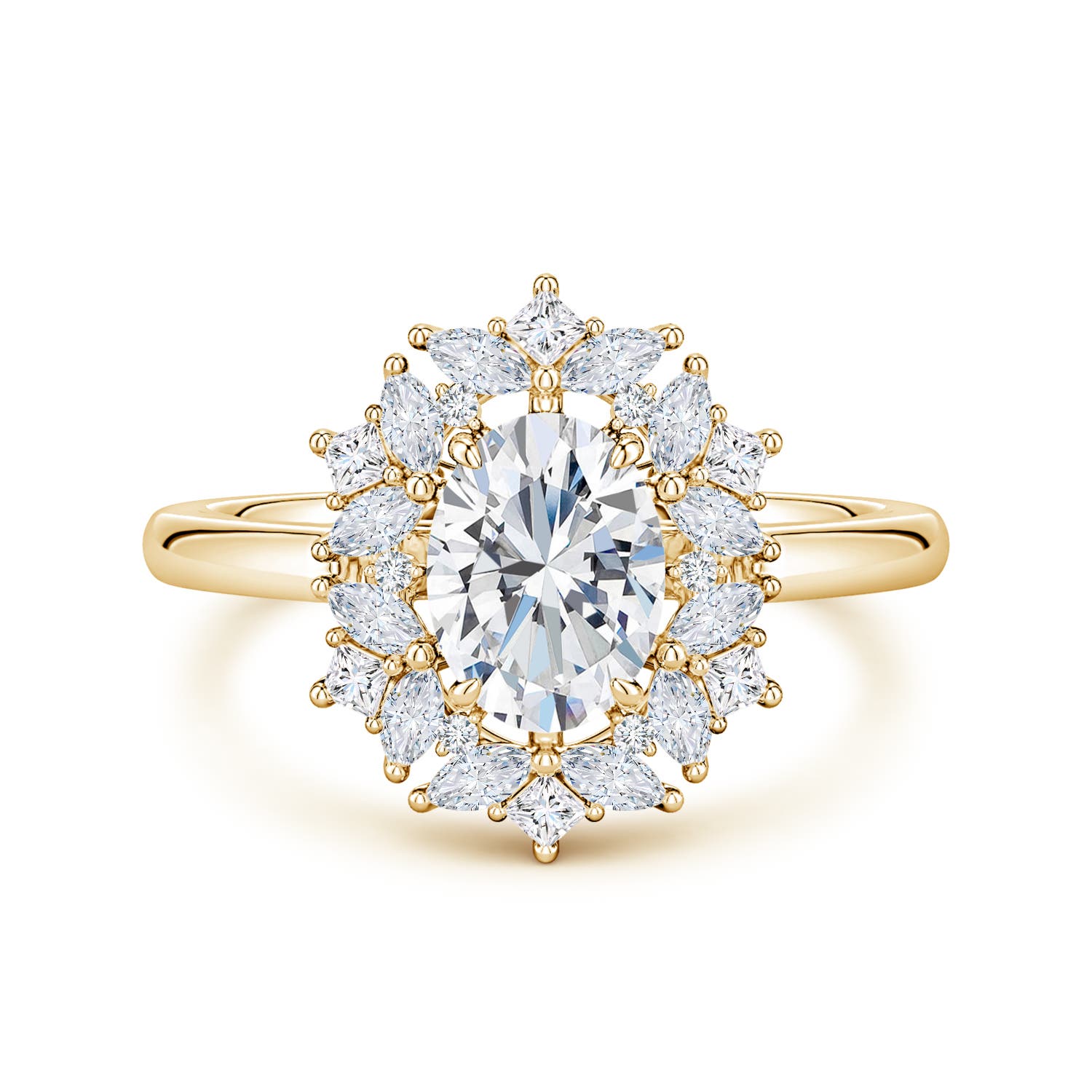 7.7x5.7mm FGVS Oval Lab-Grown Diamond Multi-Shape Ornate Halo Engagement Ring in 18K Yellow Gold