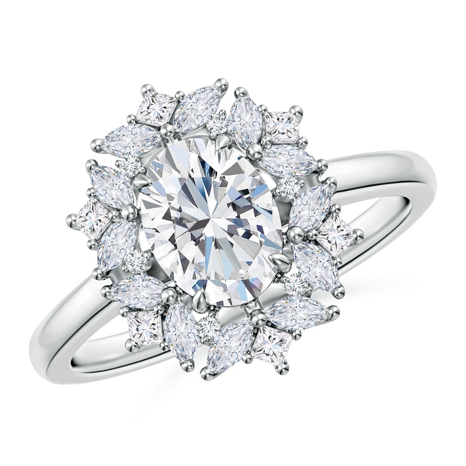 7.7x5.7mm FGVS Oval Lab-Grown Diamond Multi-Shape Ornate Halo Engagement Ring in White Gold 