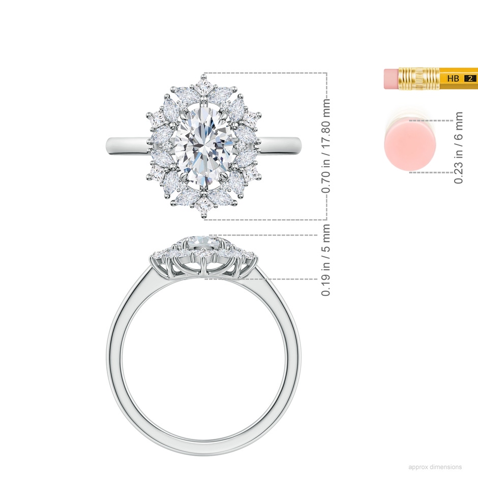 7.7x5.7mm FGVS Oval Lab-Grown Diamond Multi-Shape Ornate Halo Engagement Ring in White Gold ruler