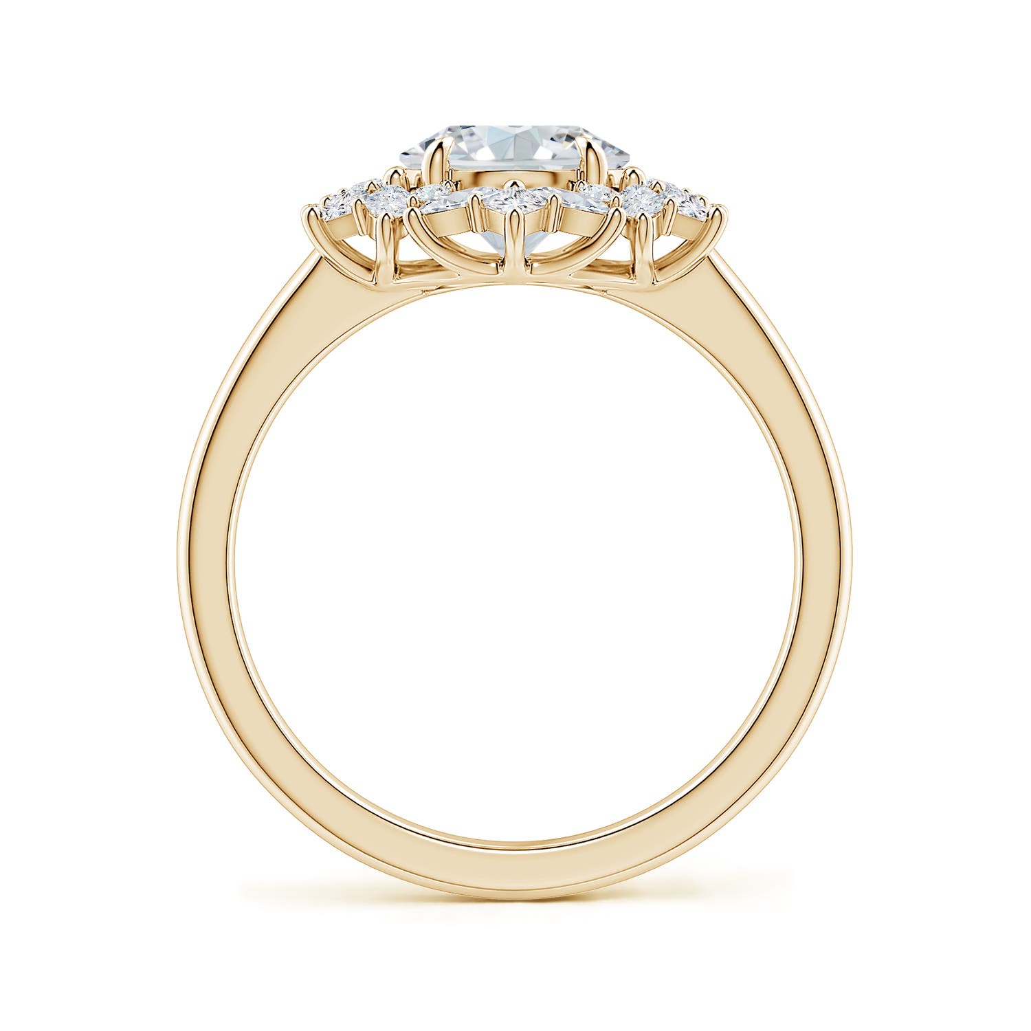 9x7mm FGVS Oval Lab-Grown Diamond Multi-Shape Ornate Halo Engagement Ring in Yellow Gold