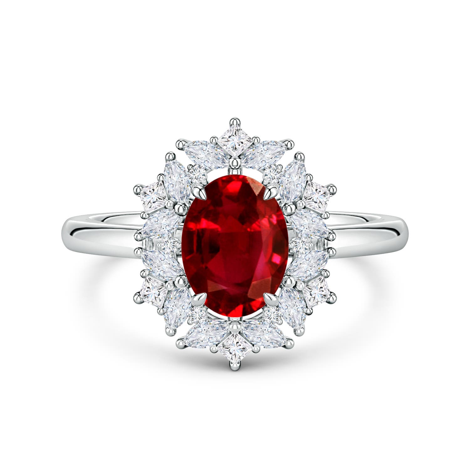 8x6mm Labgrown Oval Lab-Grown Ruby Multi-Shape Ornate Halo Engagement Ring in 18CT White Gold