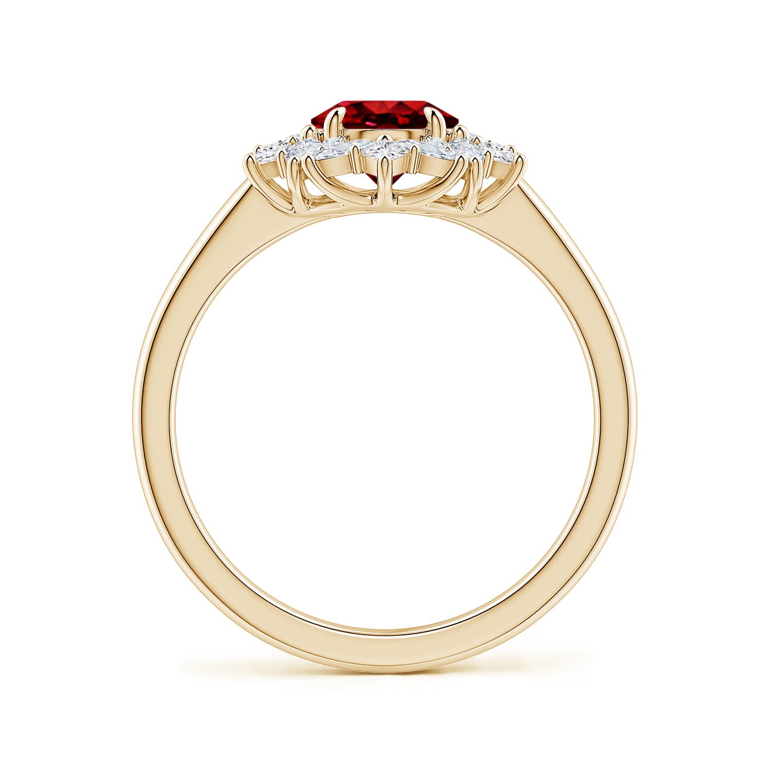 8x6mm Labgrown Oval Lab-Grown Ruby Multi-Shape Ornate Halo Engagement Ring in 18K Yellow Gold