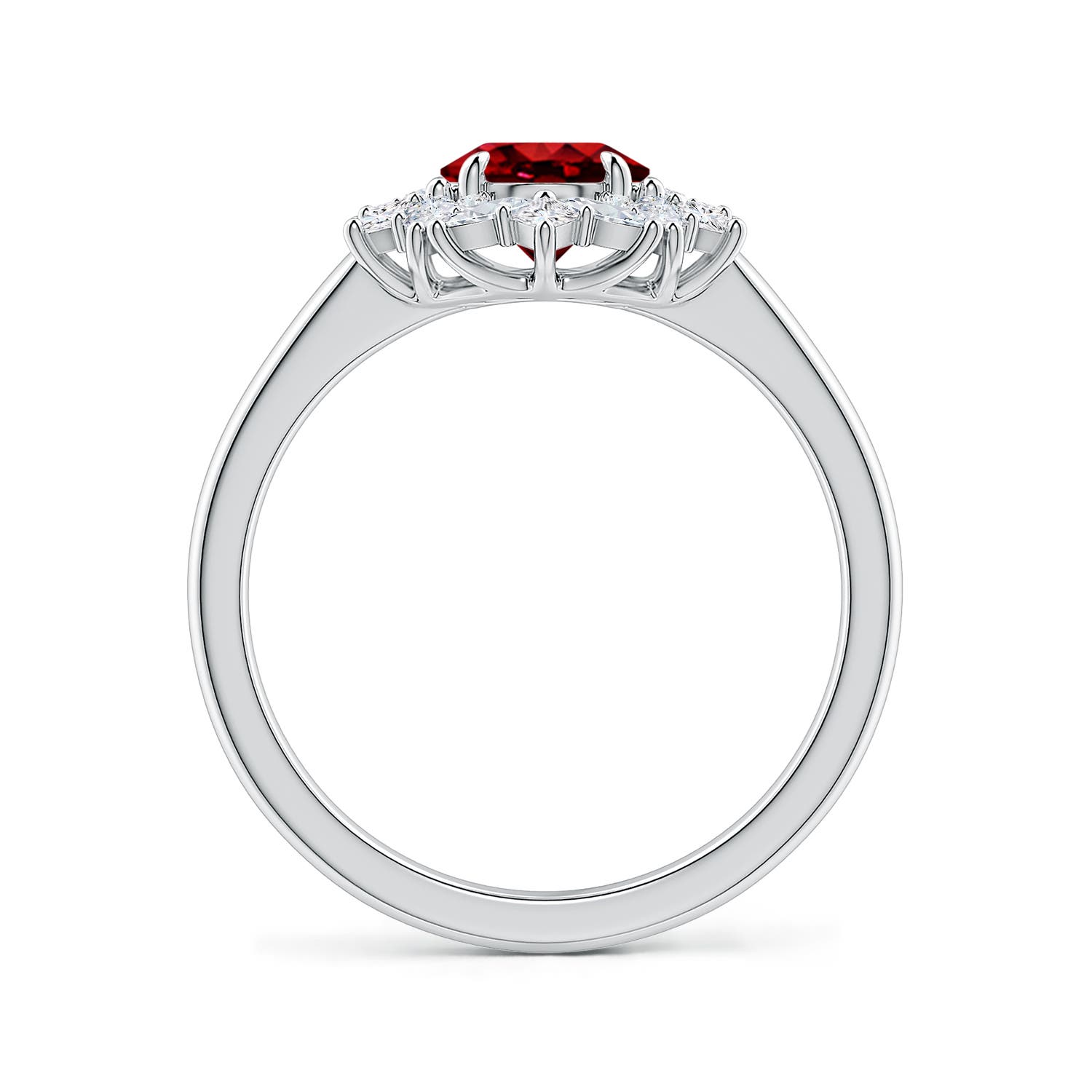 8x6mm Labgrown Oval Lab-Grown Ruby Multi-Shape Ornate Halo Engagement Ring in White Gold - side 3