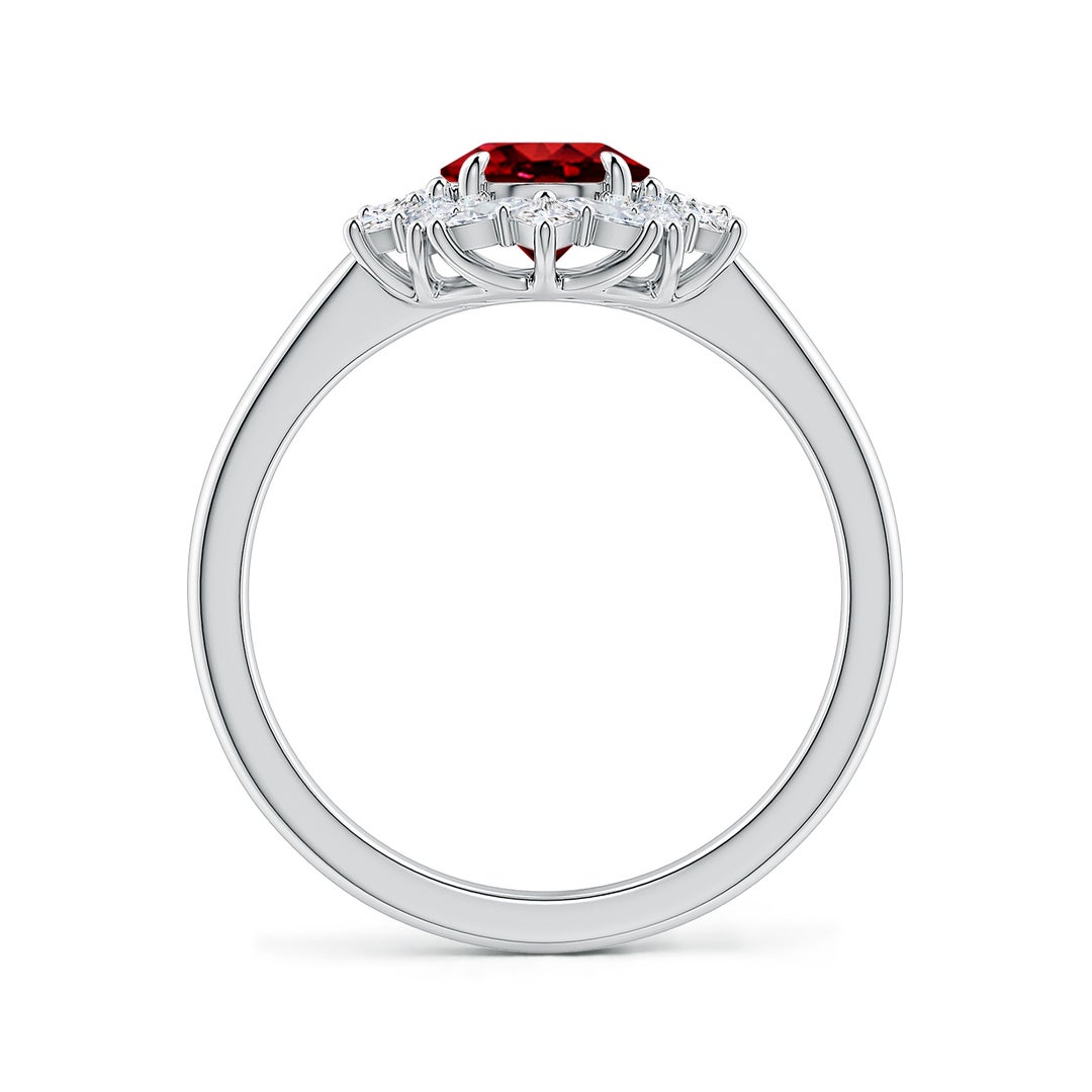 8x6mm Labgrown Oval Lab-Grown Ruby Multi-Shape Ornate Halo Engagement Ring in White Gold - side 3