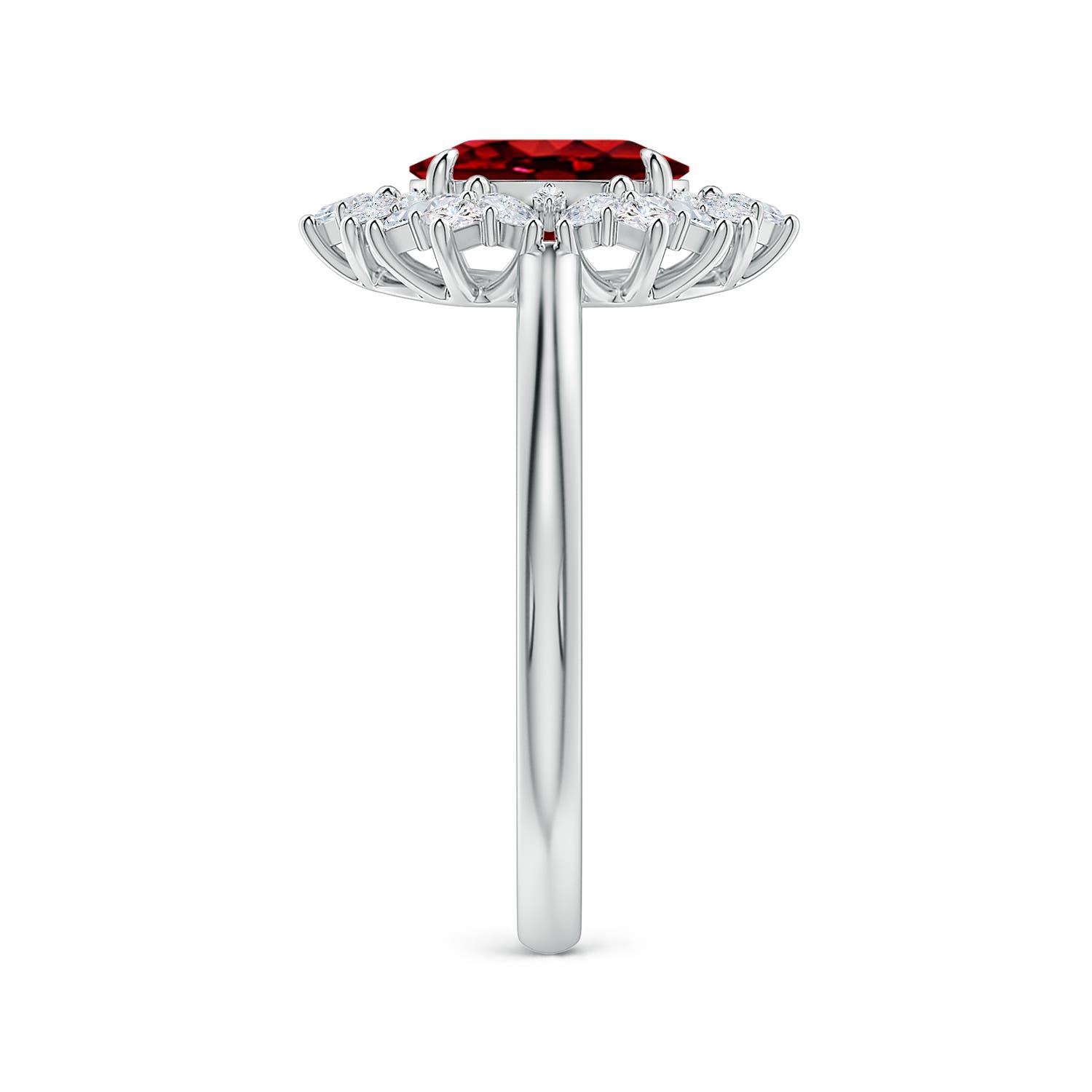 8x6mm Labgrown Oval Lab-Grown Ruby Multi-Shape Ornate Halo Engagement Ring in White Gold - side 4