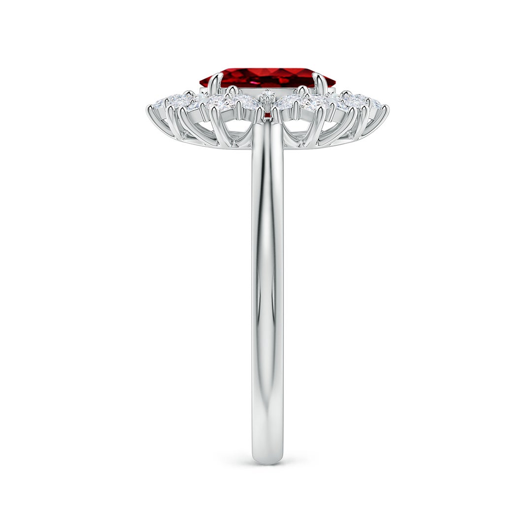 8x6mm Labgrown Oval Lab-Grown Ruby Multi-Shape Ornate Halo Engagement Ring in White Gold - side 4