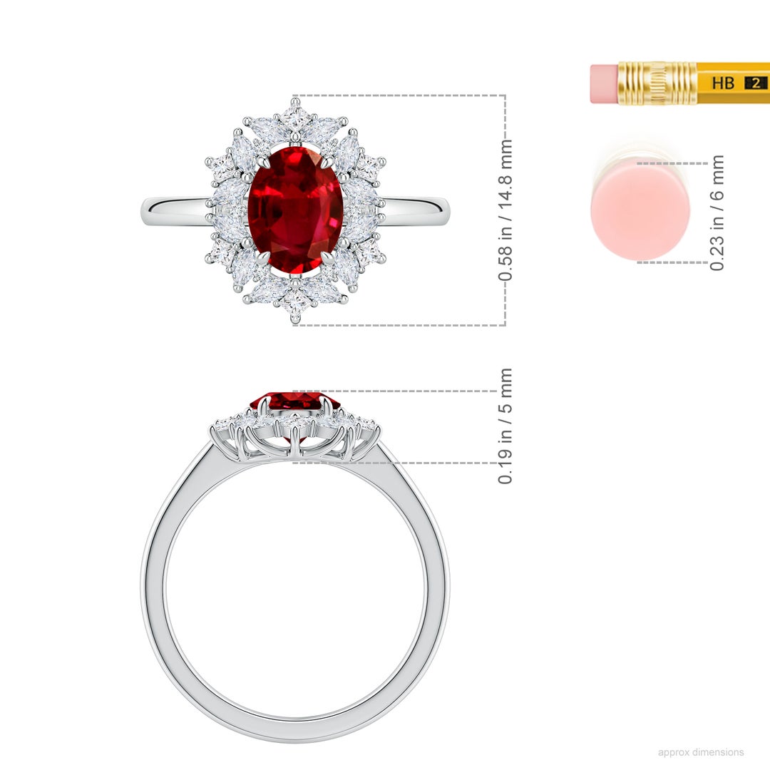 8x6mm Labgrown Oval Lab-Grown Ruby Multi-Shape Ornate Halo Engagement Ring in White Gold - ruler