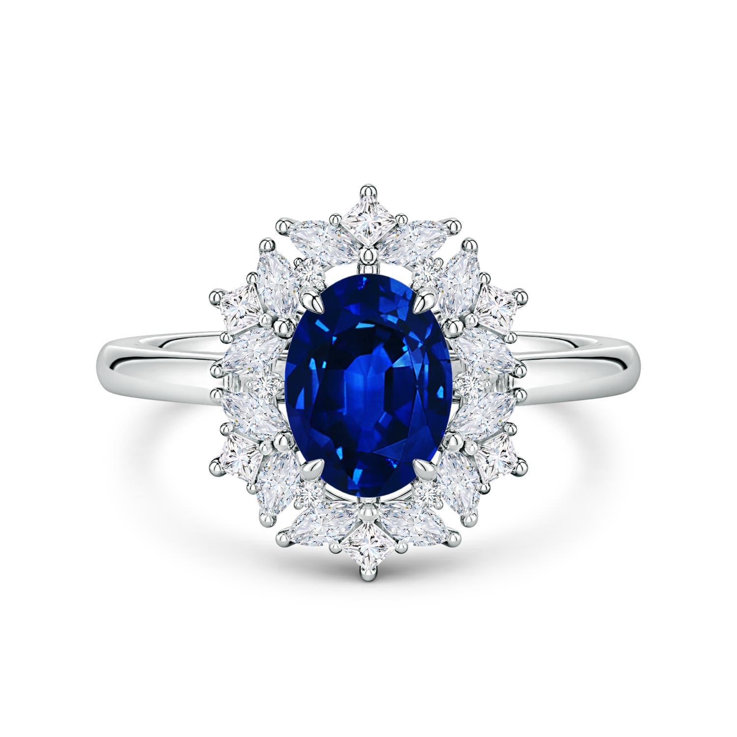 8x6mm Labgrown Oval Lab-Grown Blue Sapphire Multi-Shape Ornate Halo Engagement Ring in 18K White Gold