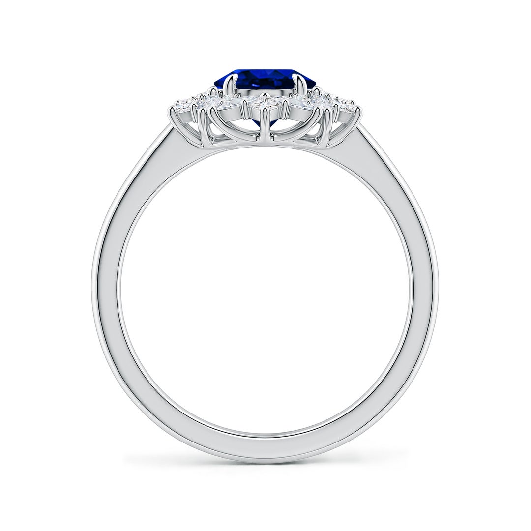 8x6mm Labgrown Oval Lab-Grown Blue Sapphire Multi-Shape Ornate Halo Engagement Ring in White Gold - side 3