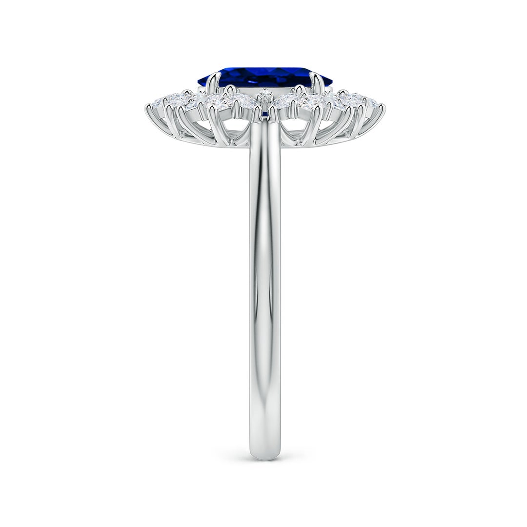 8x6mm Labgrown Oval Lab-Grown Blue Sapphire Multi-Shape Ornate Halo Engagement Ring in White Gold - side 4
