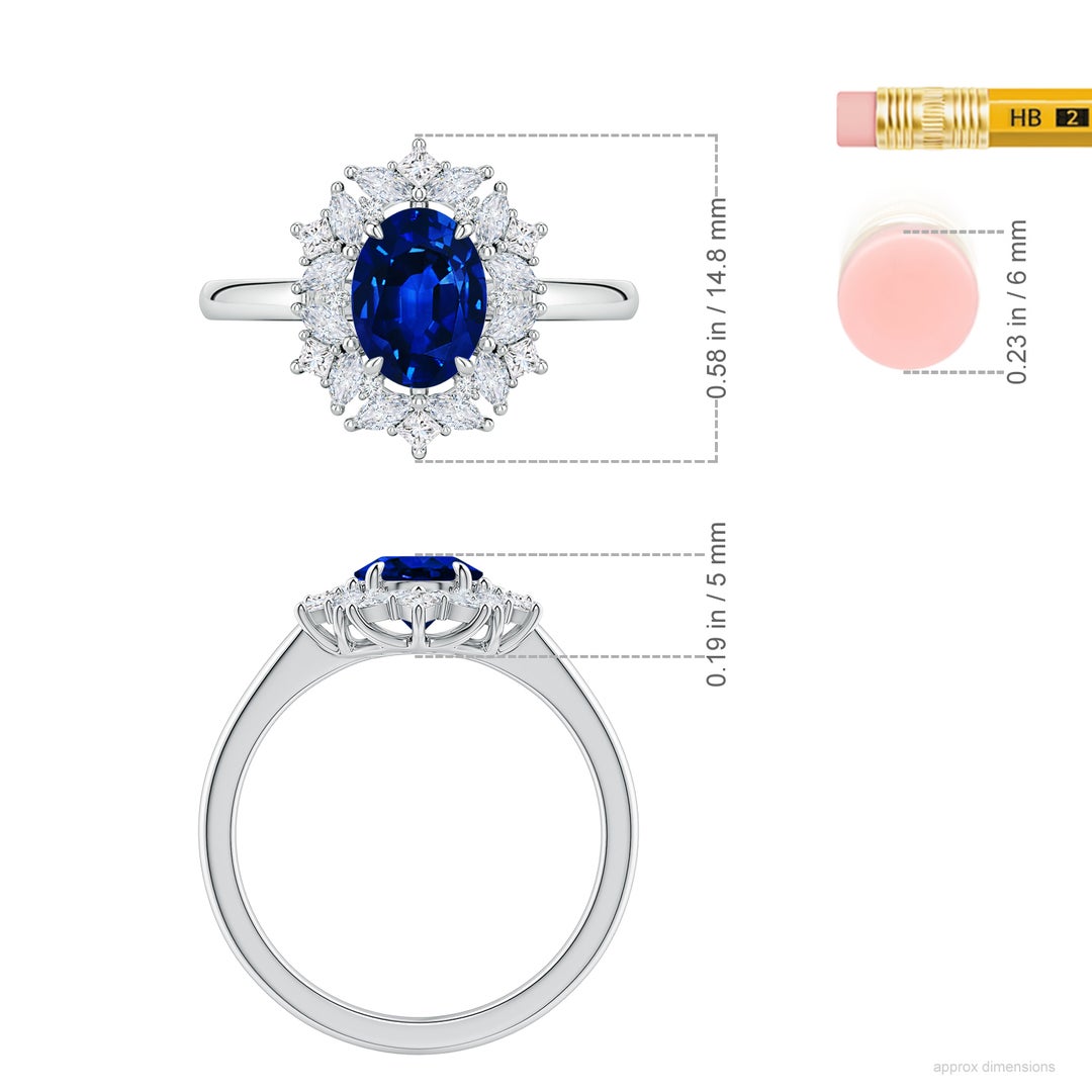 8x6mm Labgrown Oval Lab-Grown Blue Sapphire Multi-Shape Ornate Halo Engagement Ring in White Gold - ruler
