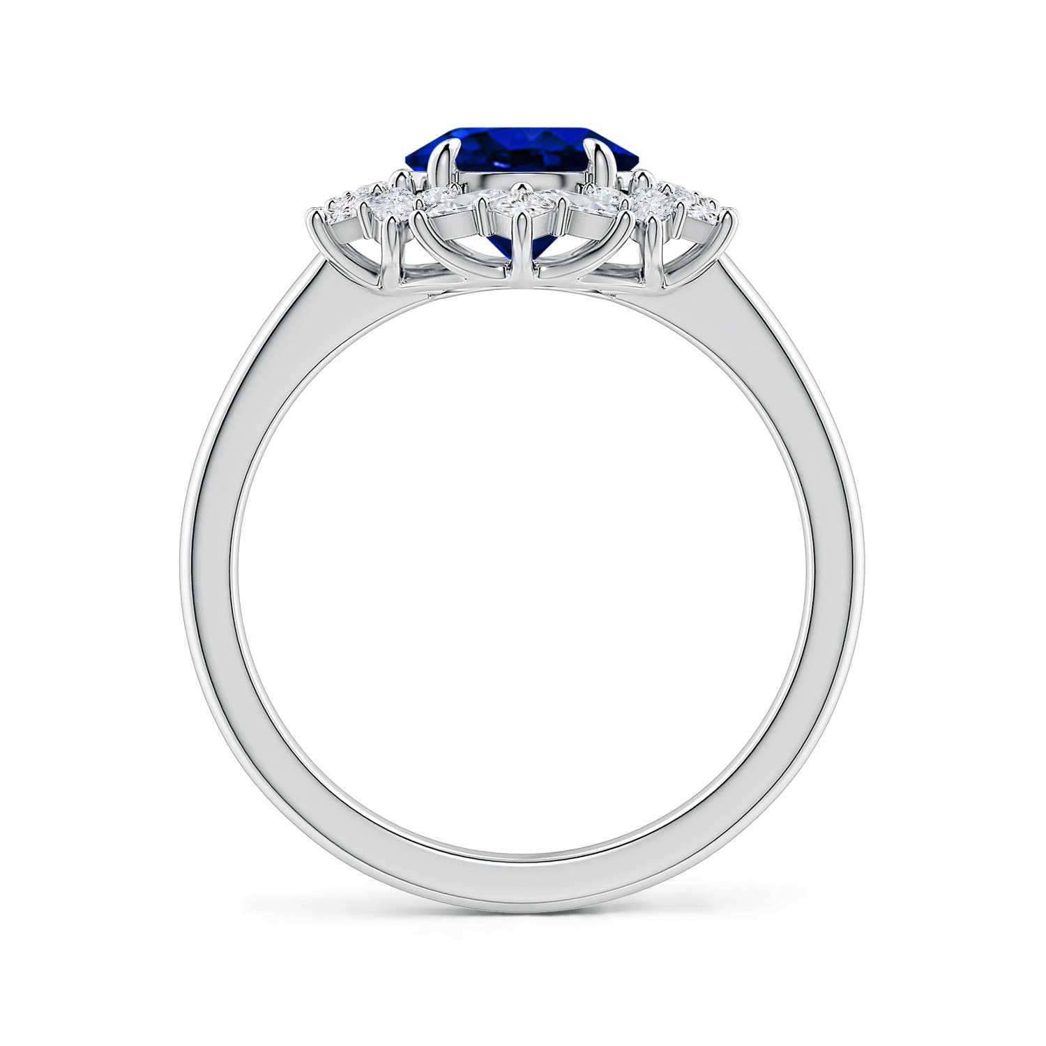 9x7mm Labgrown Oval Lab-Grown Blue Sapphire Multi-Shape Ornate Halo Engagement Ring in White Gold