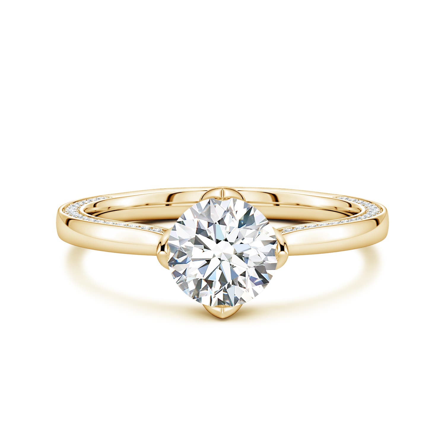 6.5mm FGVS Round Lab-Grown Diamond Engagement Ring with Hidden Accents in 18K Yellow Gold