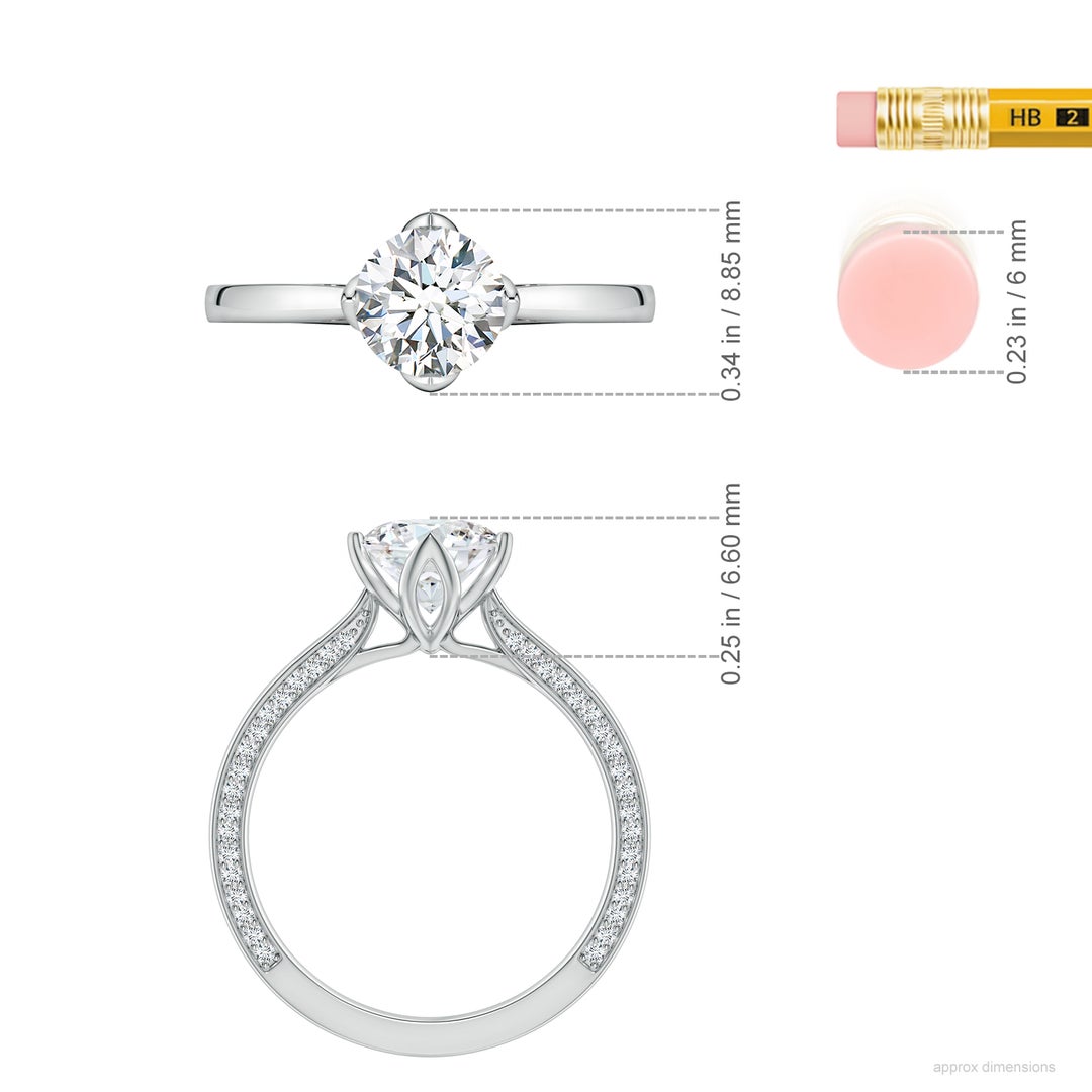 6.5mm FGVS Round Lab-Grown Diamond Engagement Ring with Hidden Accents in White Gold - ruler