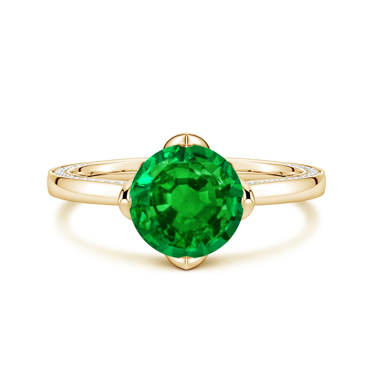 8mm Labgrown Round Lab-Grown Emerald Engagement Ring with Hidden Accents in 18CT Yellow Gold