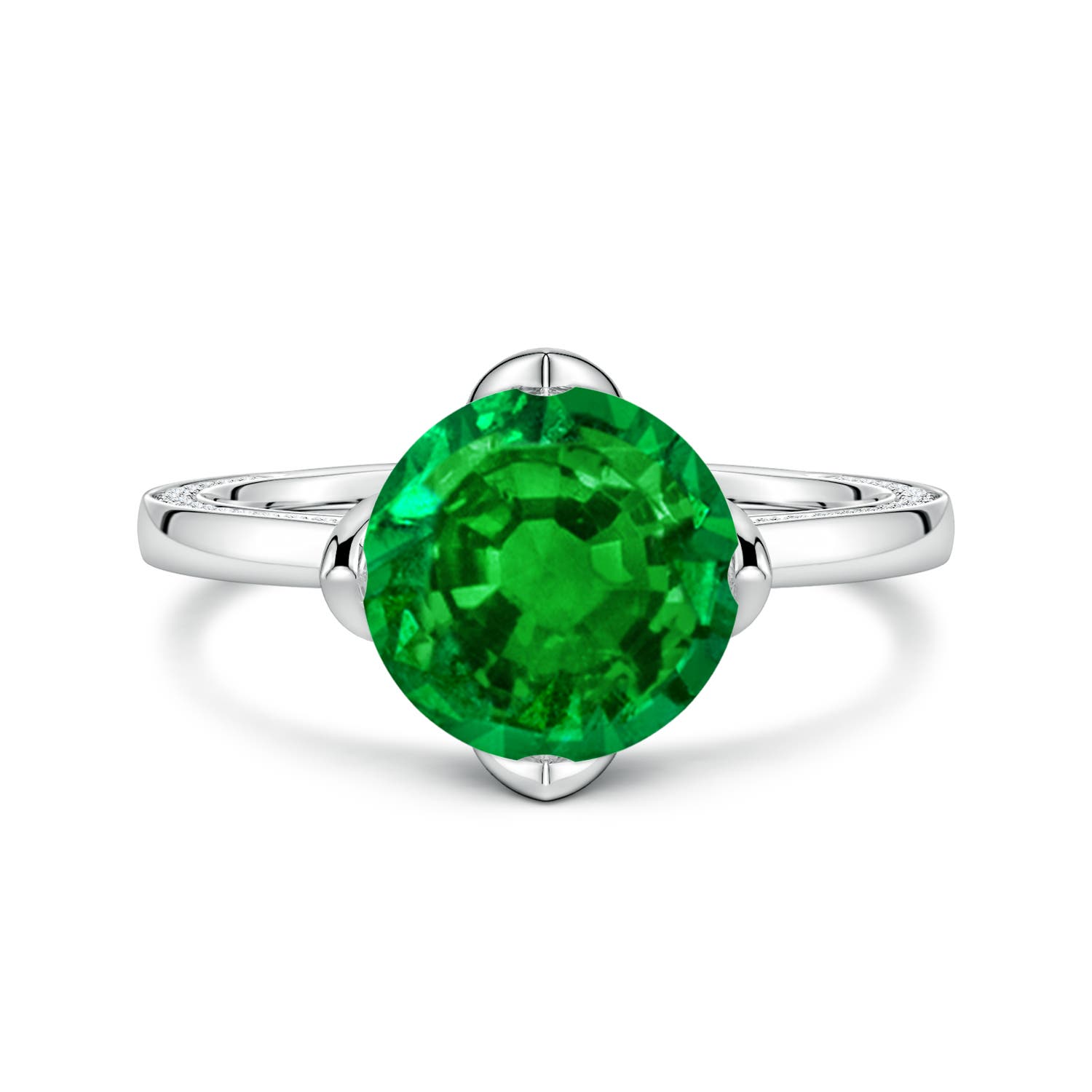 9mm Labgrown Round Lab-Grown Emerald Engagement Ring with Hidden Accents in 18CT White Gold