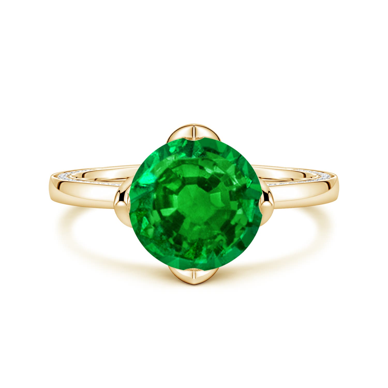 9mm Labgrown Round Lab-Grown Emerald Engagement Ring with Hidden Accents in 18K Yellow Gold
