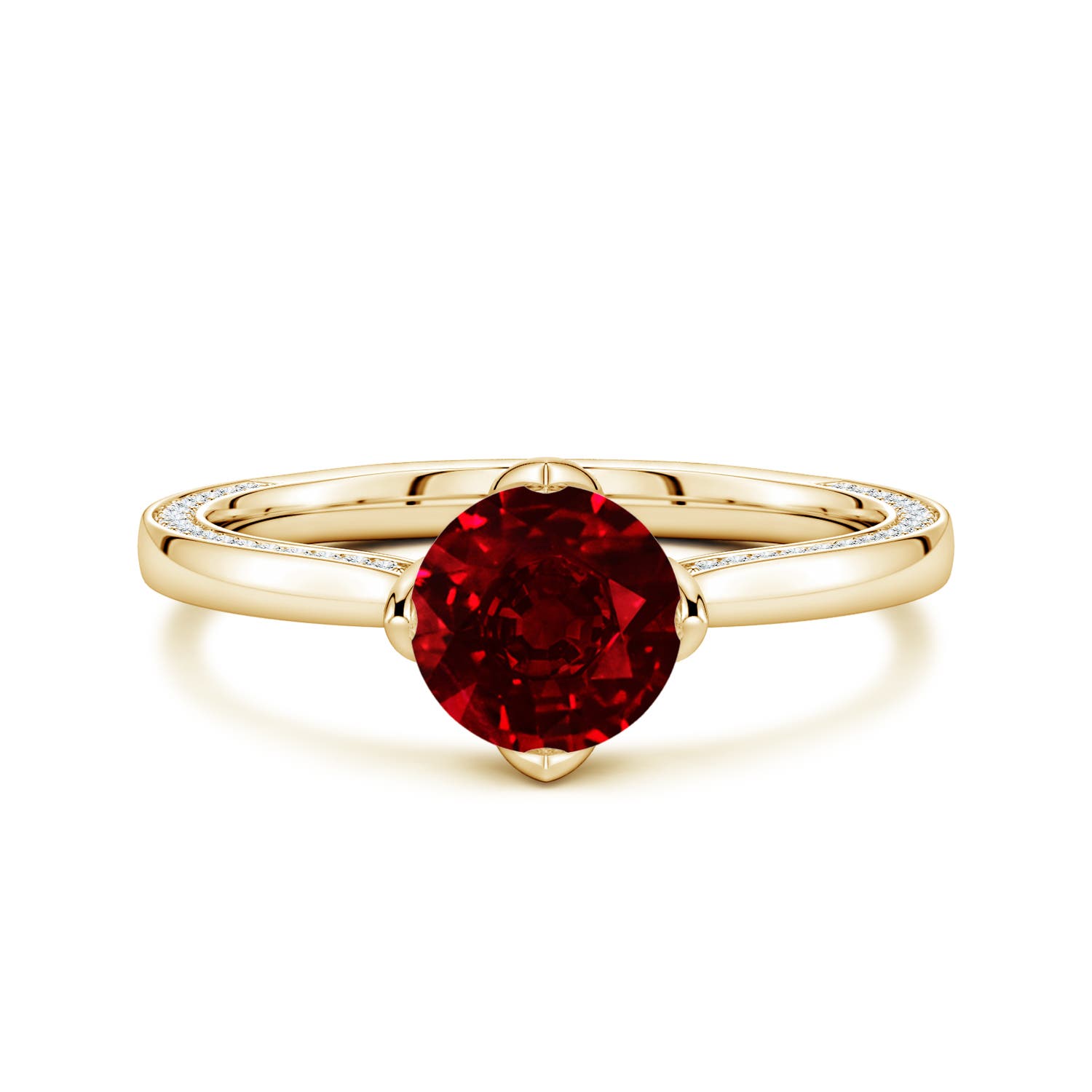 6.5mm Labgrown Round Lab-Grown Ruby Engagement Ring with Hidden Accents in 18K Yellow Gold