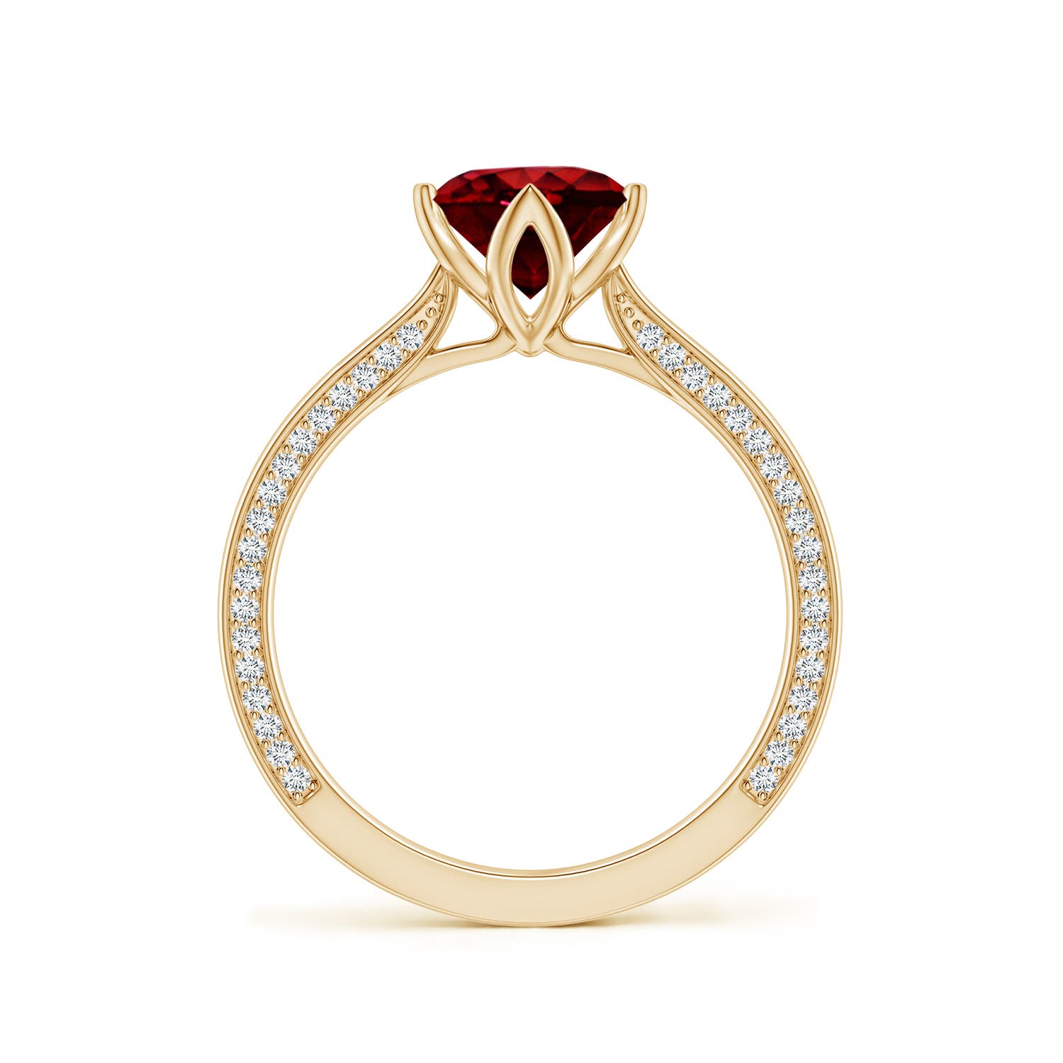 6.5mm Labgrown Round Lab-Grown Ruby Engagement Ring with Hidden Accents in 18K Yellow Gold
