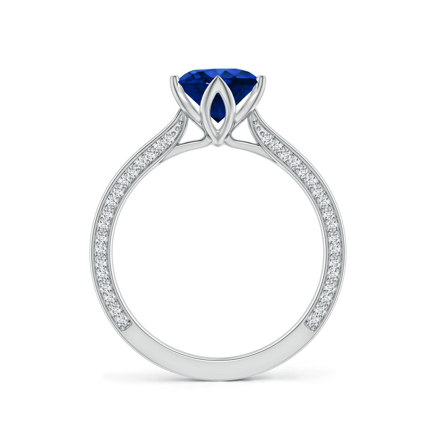6.5mm Labgrown Round Lab-Grown Blue Sapphire Engagement Ring with Hidden Accents in 18K White Gold