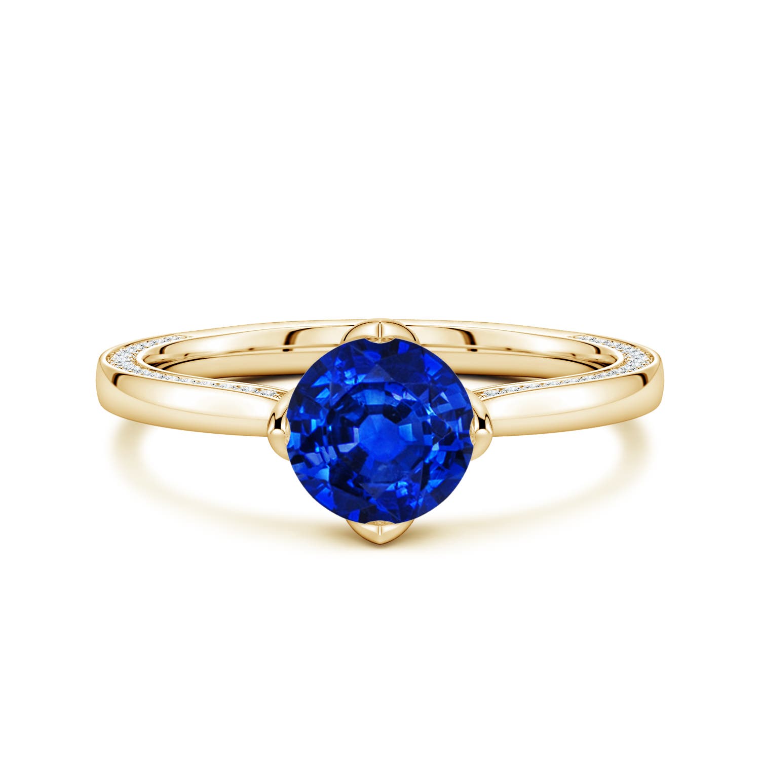 6.5mm Labgrown Round Lab-Grown Blue Sapphire Engagement Ring with Hidden Accents in 18K Yellow Gold