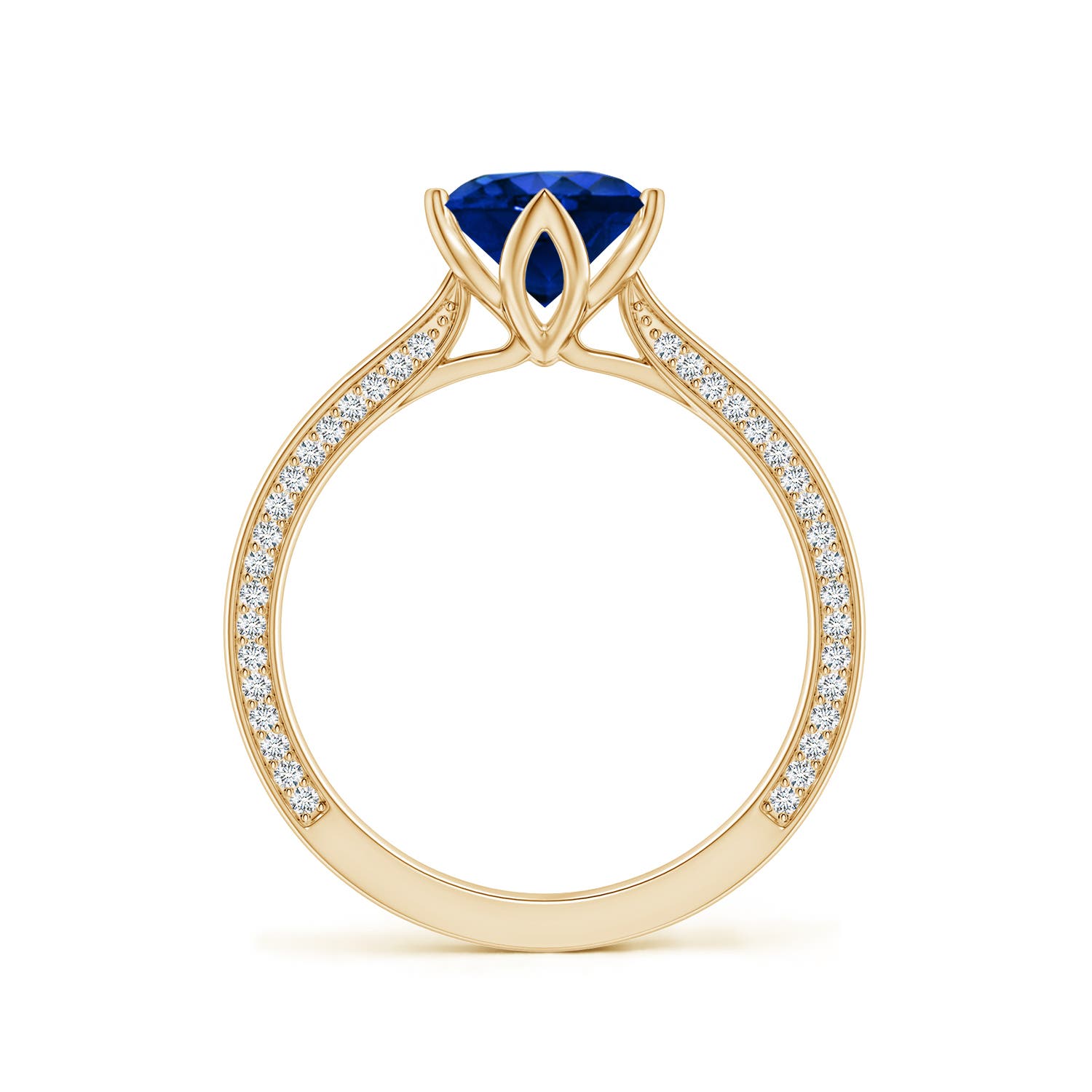 6.5mm Labgrown Round Lab-Grown Blue Sapphire Engagement Ring with Hidden Accents in 18K Yellow Gold
