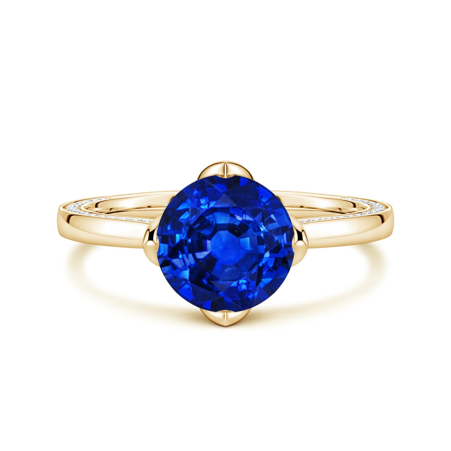 8mm Labgrown Round Lab-Grown Blue Sapphire Engagement Ring with Hidden Accents in 18CT Yellow Gold