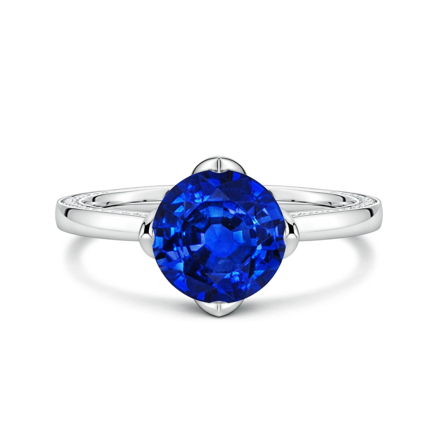 8mm Labgrown Round Lab-Grown Blue Sapphire Engagement Ring with Hidden Accents in White Gold
