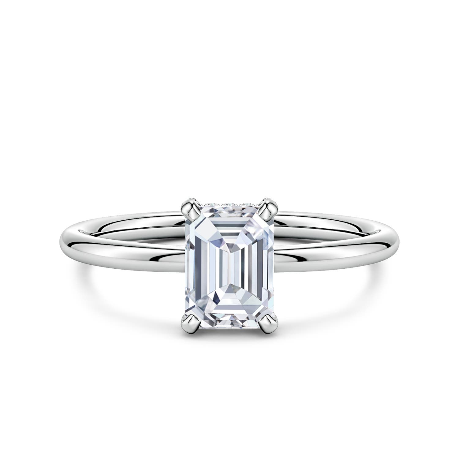 7x5mm FGVS Emerald-Cut Lab-Grown Diamond Engagement Ring with Hidden Halo in 18K White Gold
