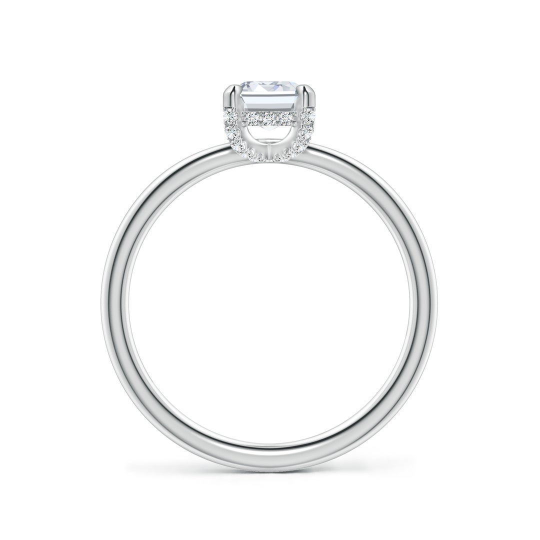 7x5mm FGVS Emerald-Cut Lab-Grown Diamond Engagement Ring with Hidden Halo in White Gold - side 4