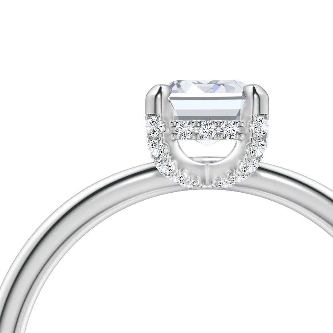 7x5mm FGVS Emerald-Cut Lab-Grown Diamond Engagement Ring with Hidden Halo in White Gold - side 6