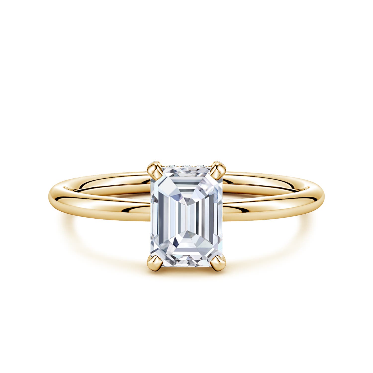 7x5mm FGVS Emerald-Cut Lab-Grown Diamond Engagement Ring with Hidden Halo in Yellow Gold